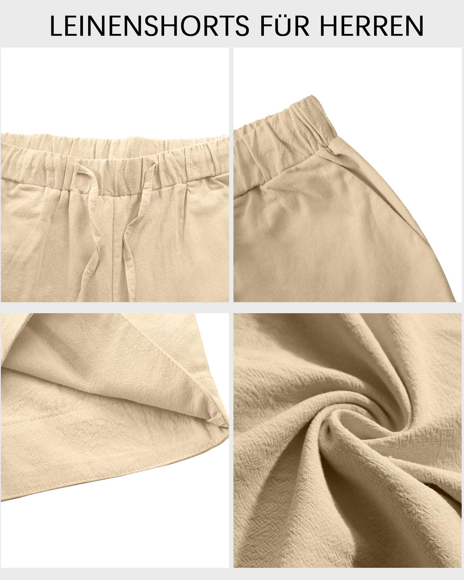 Pantalones Cortos de Lino para Hombre Cintura Elástica Bolsillos Verano