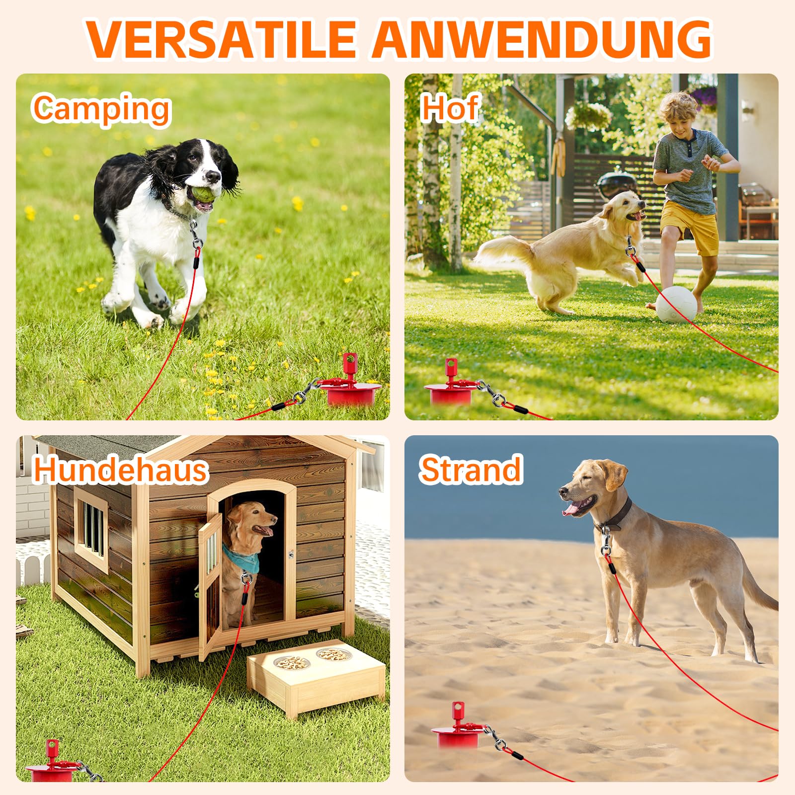 Bodenanker Hund mit Lock-Cap Verhindert das Herausziehen, 6M Leine withBodenanker Hund für Draußen,Hof,Strand&Camping,Rostfreie Anlegepflock für Hunde Groß für Hundekabel, bis zu 250lbs