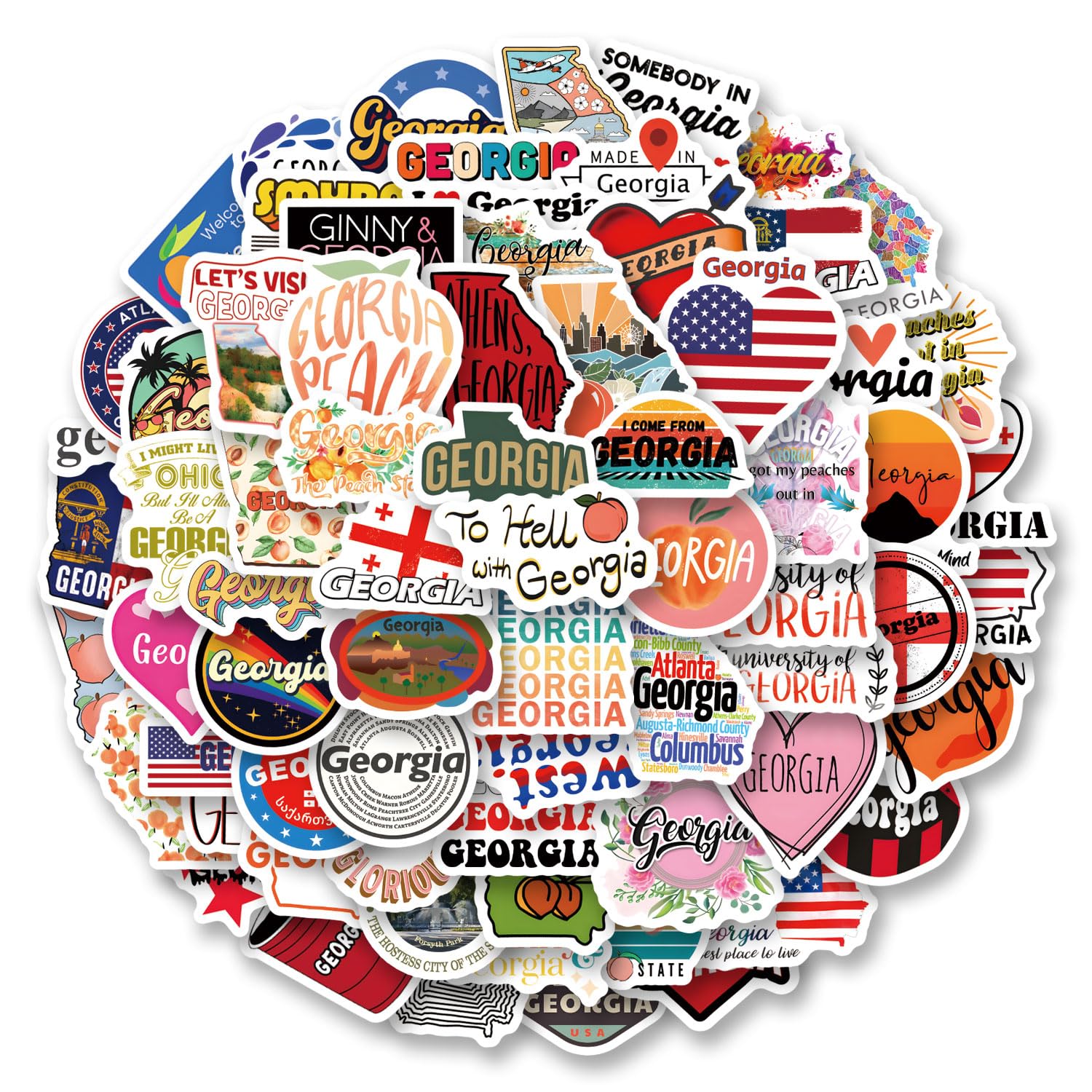 73Pcs Georgia Stickers Pack, Aesthetic Vinyl Waterproof Sticker Decals for Water Bottle,Laptop,Phone,Skateboard,Scrapbooking,Bumper for Party Supply