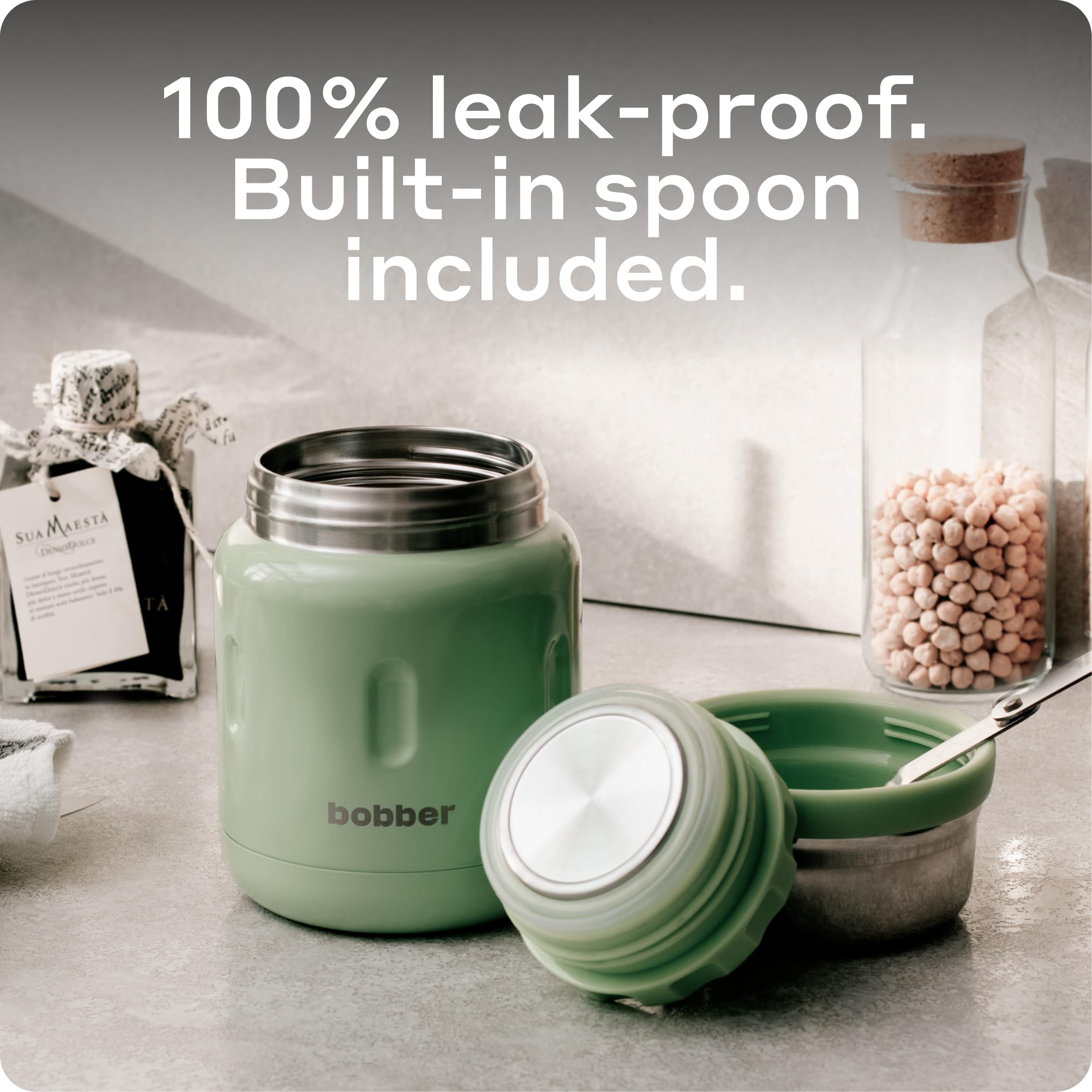 BOBBER Termo aislado de acero inoxidable de 16 onzas para alimentos calientes, recipiente de sopa de boca extra ancha con cuchara y cuenco, mantiene el arroz y la pasta calientes durante 10 horas y