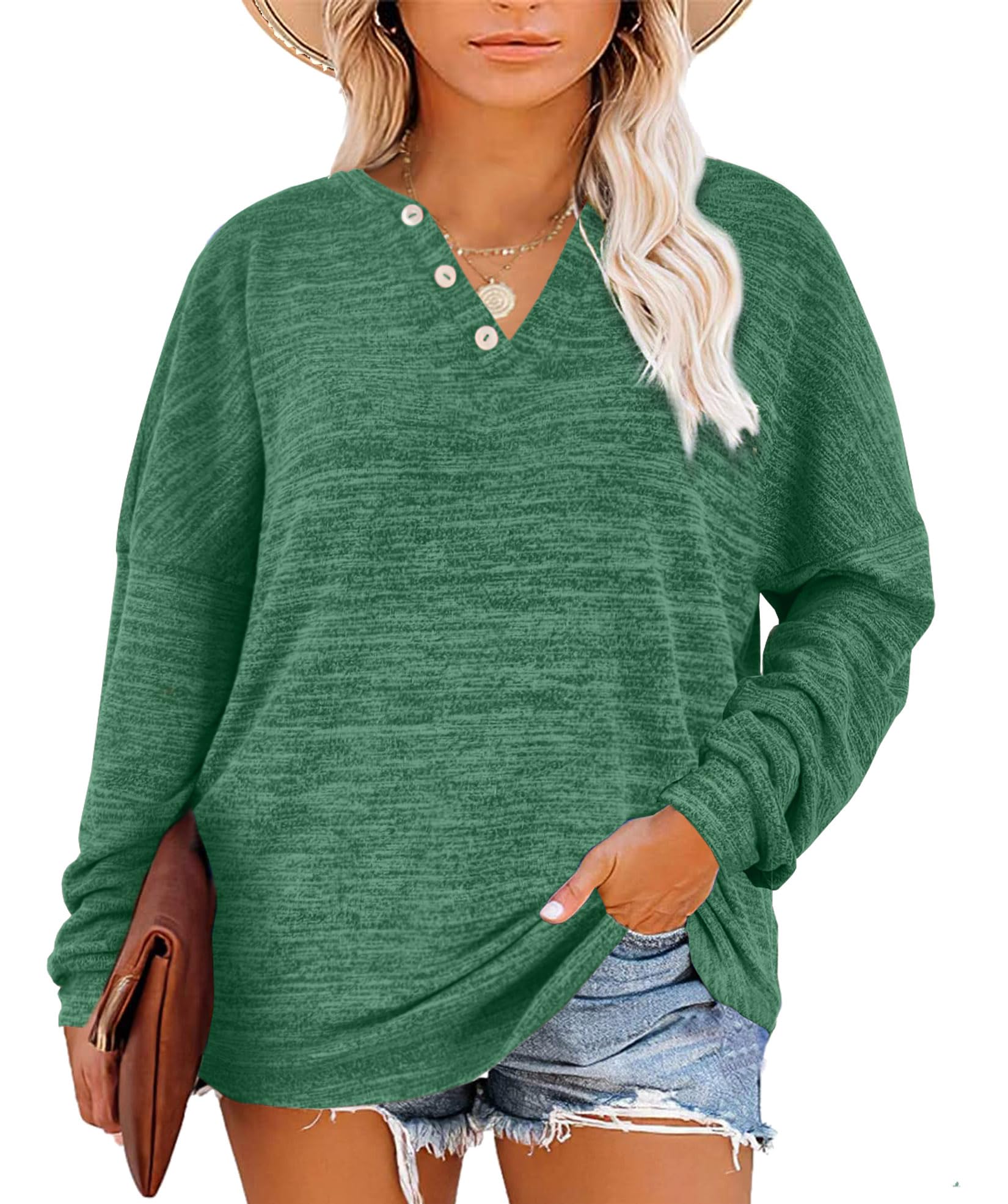 Gloria Sarah Womens Plus Size Tops Long Sleeve Henley Shirts Fall Fashion Oversized Sweatshirt Tunic Sweaters L-4XL