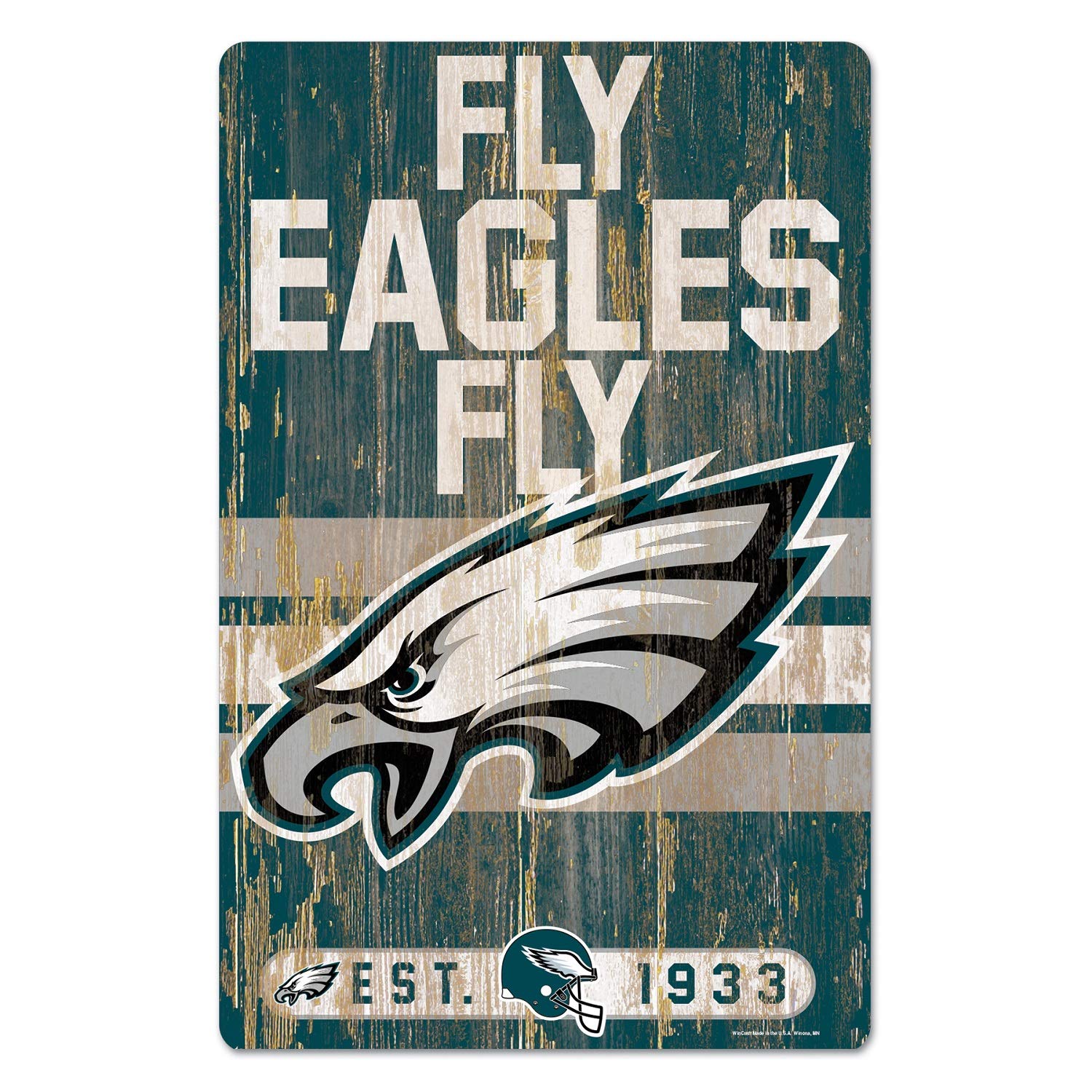 Wincraft NFL Panneau en bois Philadelphia Eagles Slogan Fly Eagles Fly