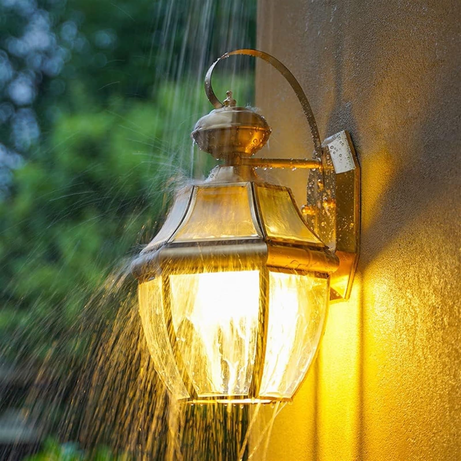Applique Murale extérieure étanche en Verre et cuivre, luminaire d'extérieur pour Porche, Lanterne Murale Antique pour Jardin, terrasse, Garage