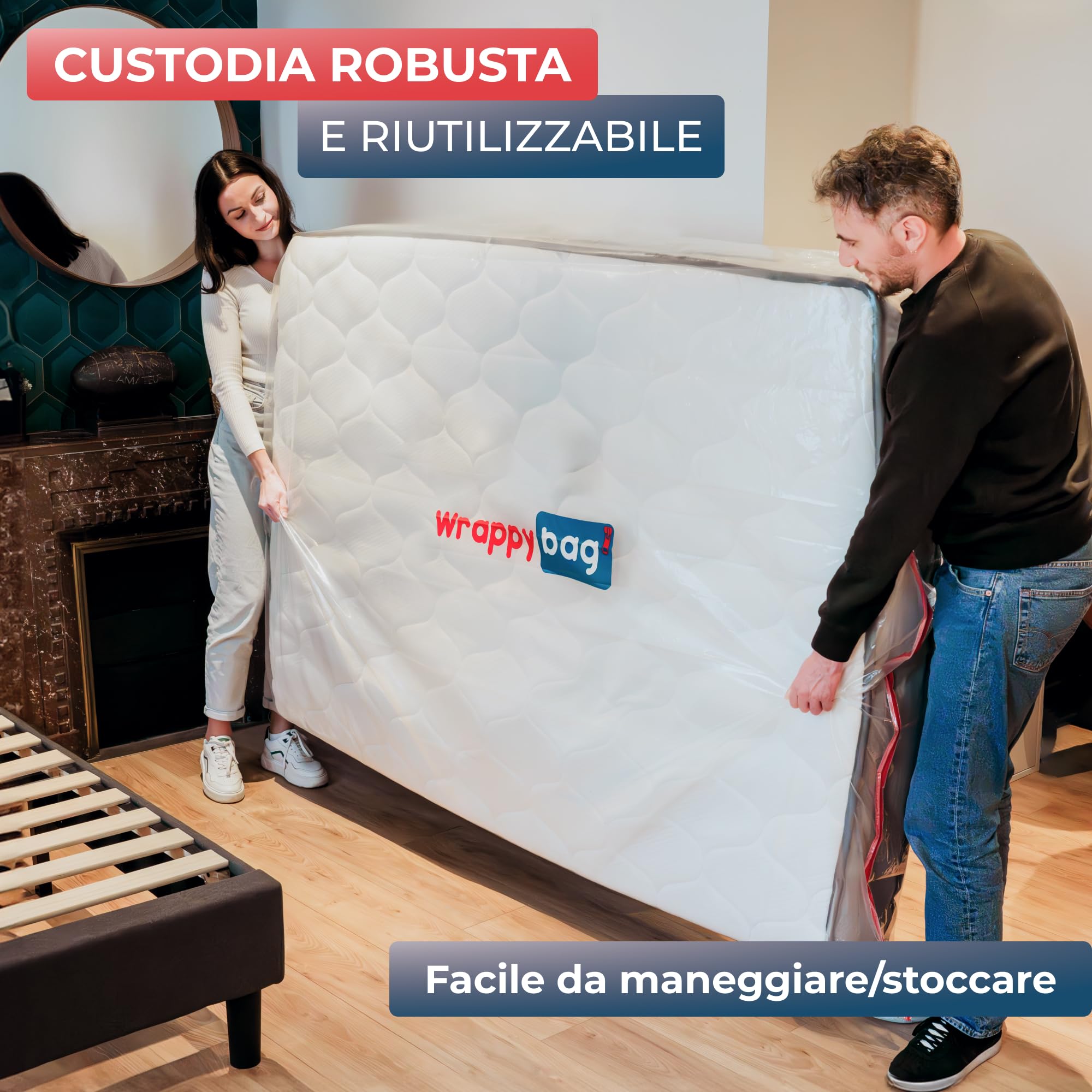WRAPPYBAG – Custodia in Plastica per Materassi - 5 Misure Disponibili - Sacca Protettiva Impermeabile e Resistente agli Strappi - Per Traslochi, Conservazione e Trasporto - 160x200