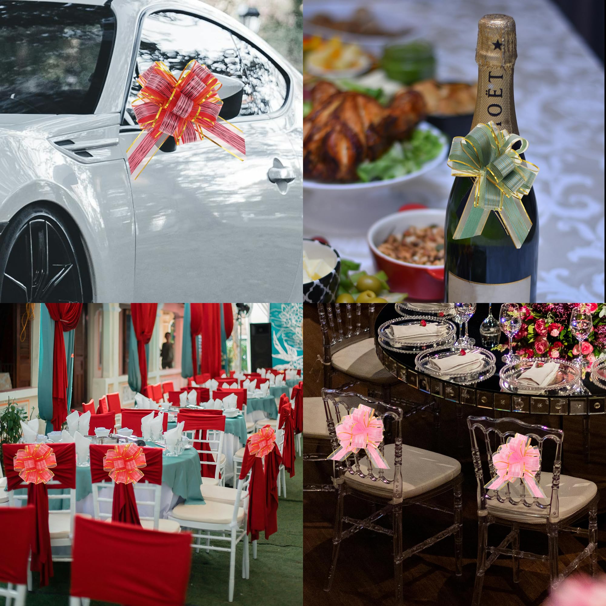 3 Pièces Noeud Cadeau, Nœuds À Tirer, Rouge Rose, Pour