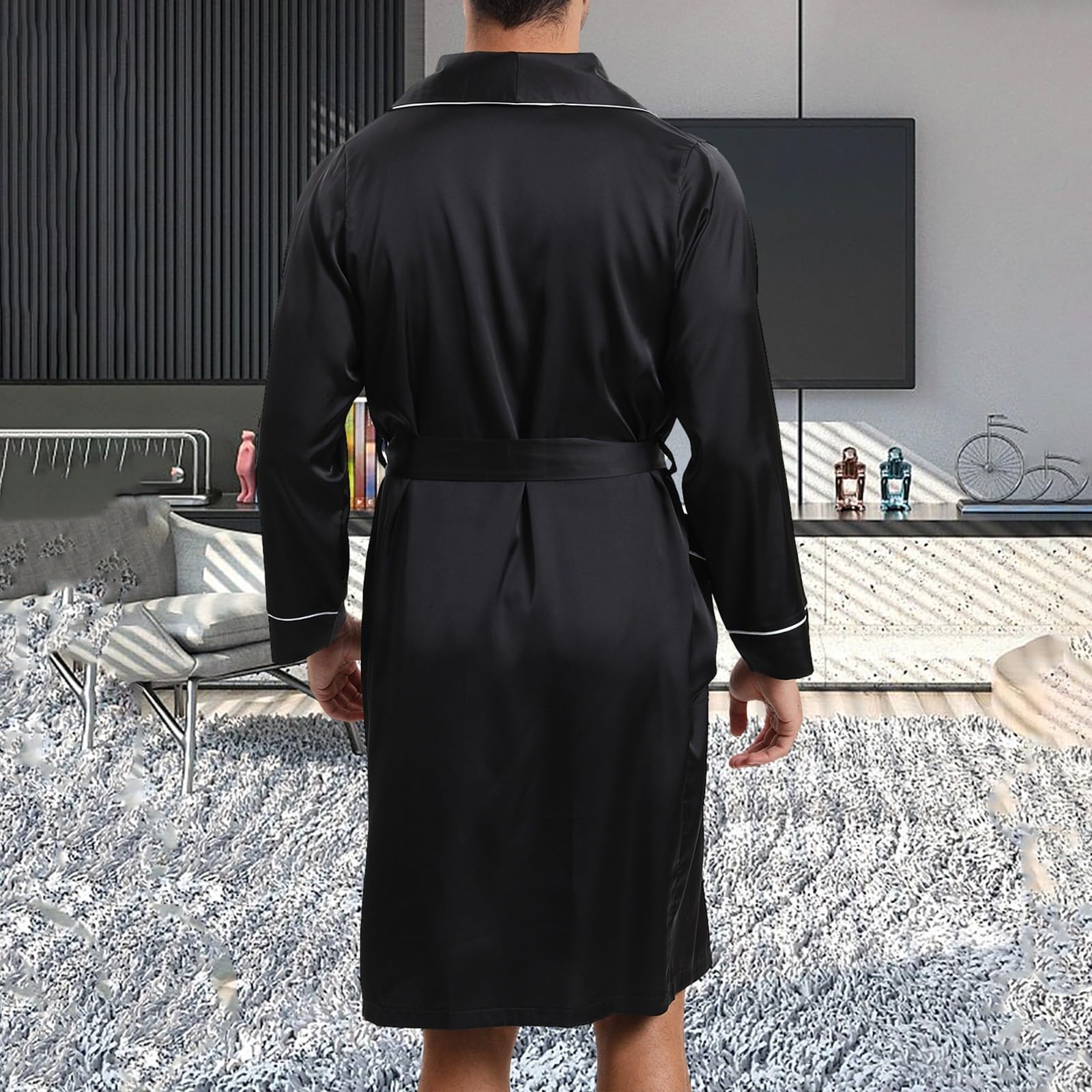 Ensemble de pyjama 2 pièces pour homme - Peignoir court + vêtements de nuit - Kimono d'été - Pyjama sexy et léger - Short court - Léger et doux