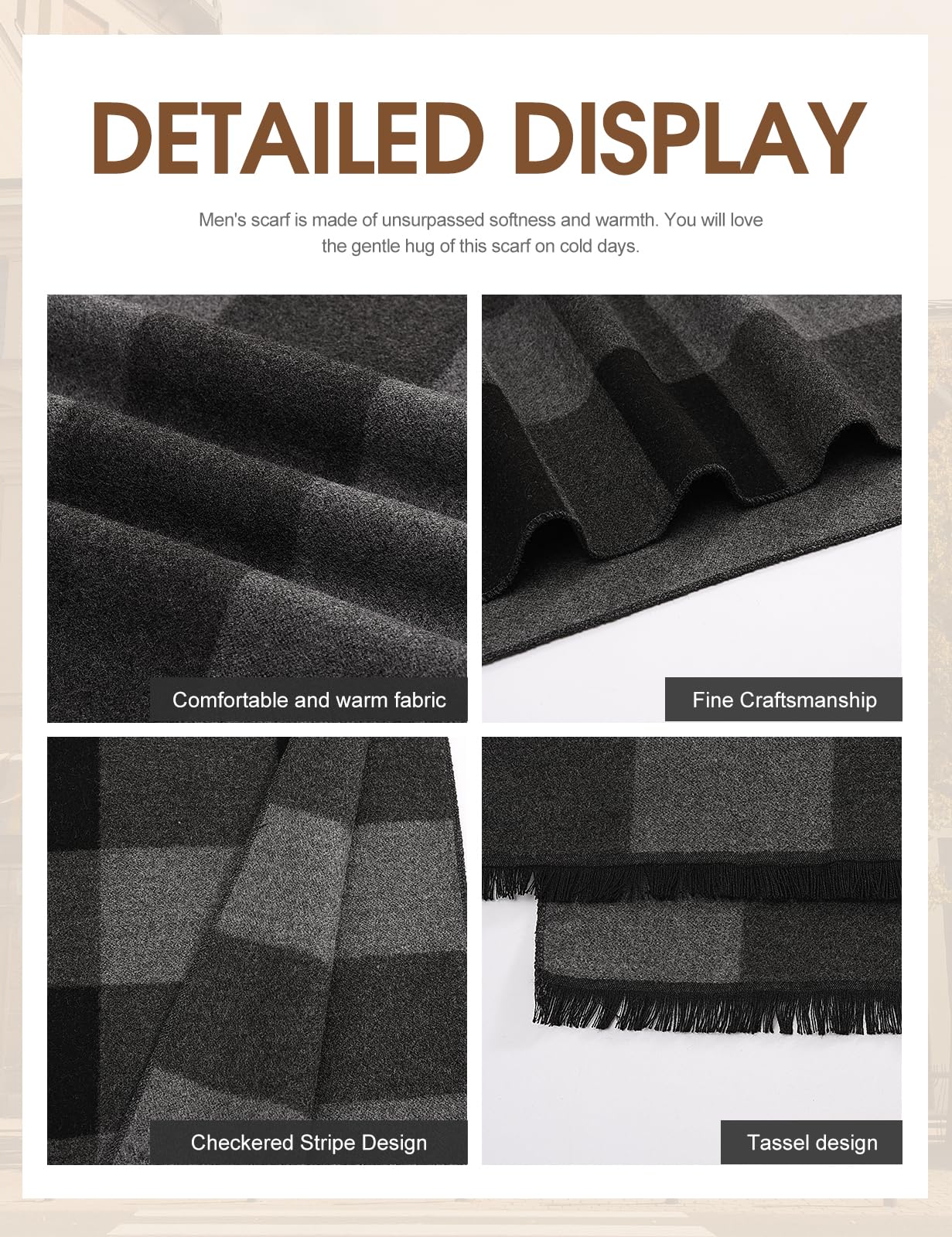 PASUDA Sciarpa Uomo Inverno, Sciarpa Calda di Llaid di Autunno e Invernale Sciarpa Elegante Classica da Uomo Sciarpe Termica e Morbido Foulard d'Affari Casual Lungo Stola