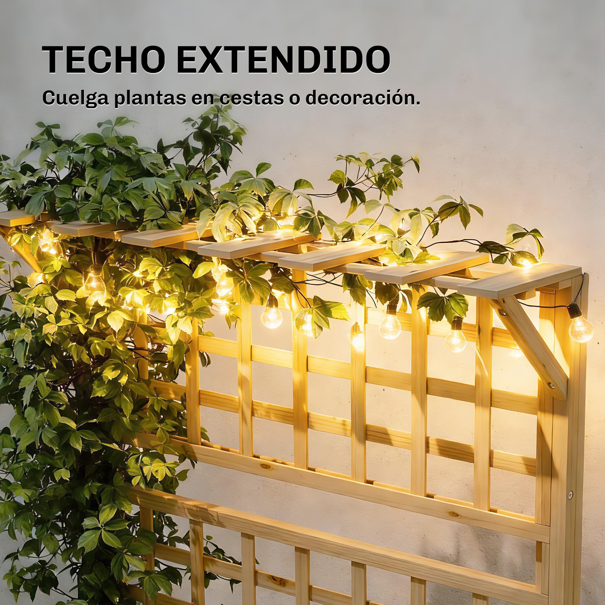 Outsunny Jardinera con Enrejado y Techo de Madera, Jardinera Exterior Grande para Plantas Trepadoras, con 2 Estantes, Drenaje y Forro, Macetero Elevado para Patio, Terraza, 76x43,5x177 cm, Natural