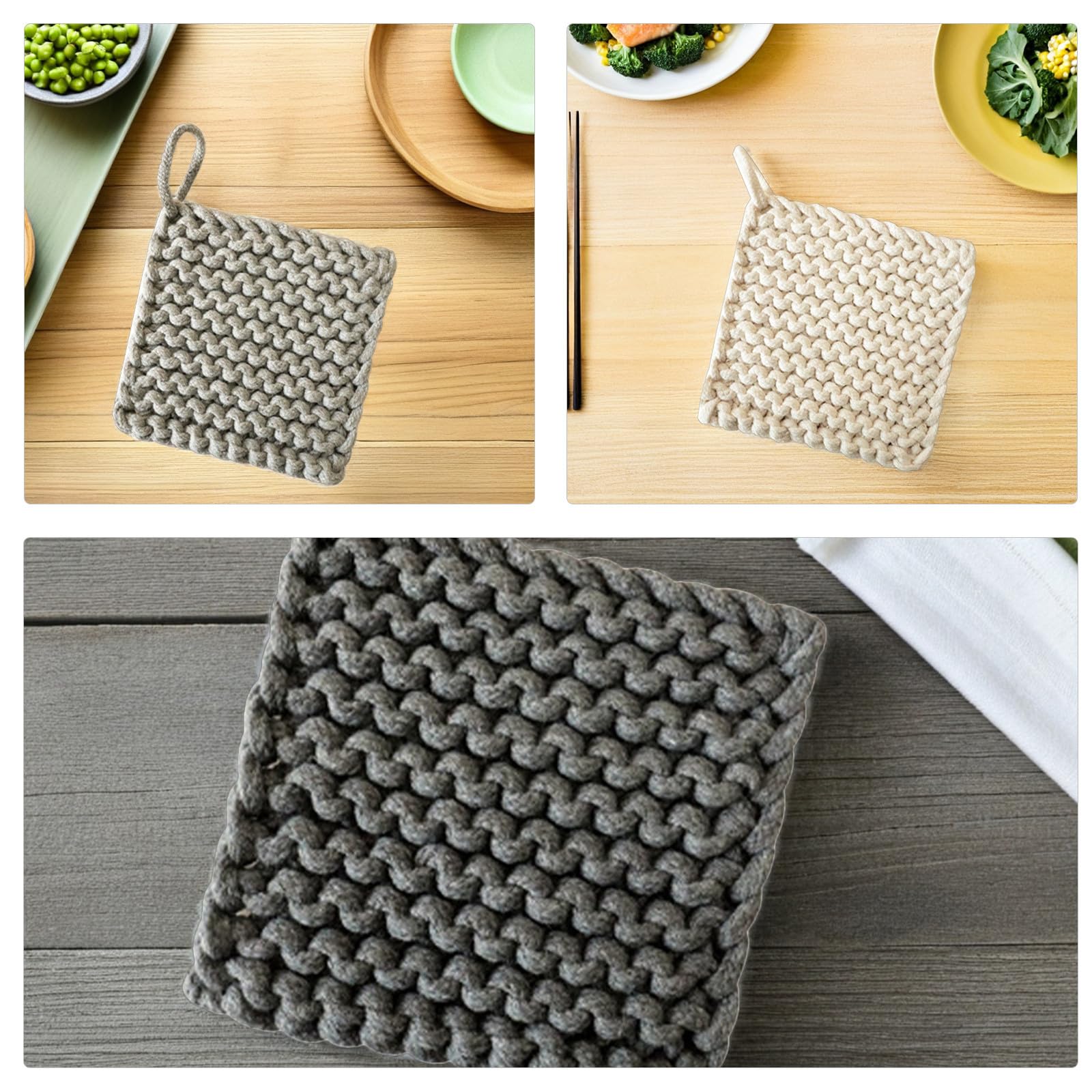 Presine da Cucina Forte Protezione Termica Fatte a Mano in Cotone Quadrate Stile Boho 3 Pezzi e Tessuto Morbido per Feste e Riunioni