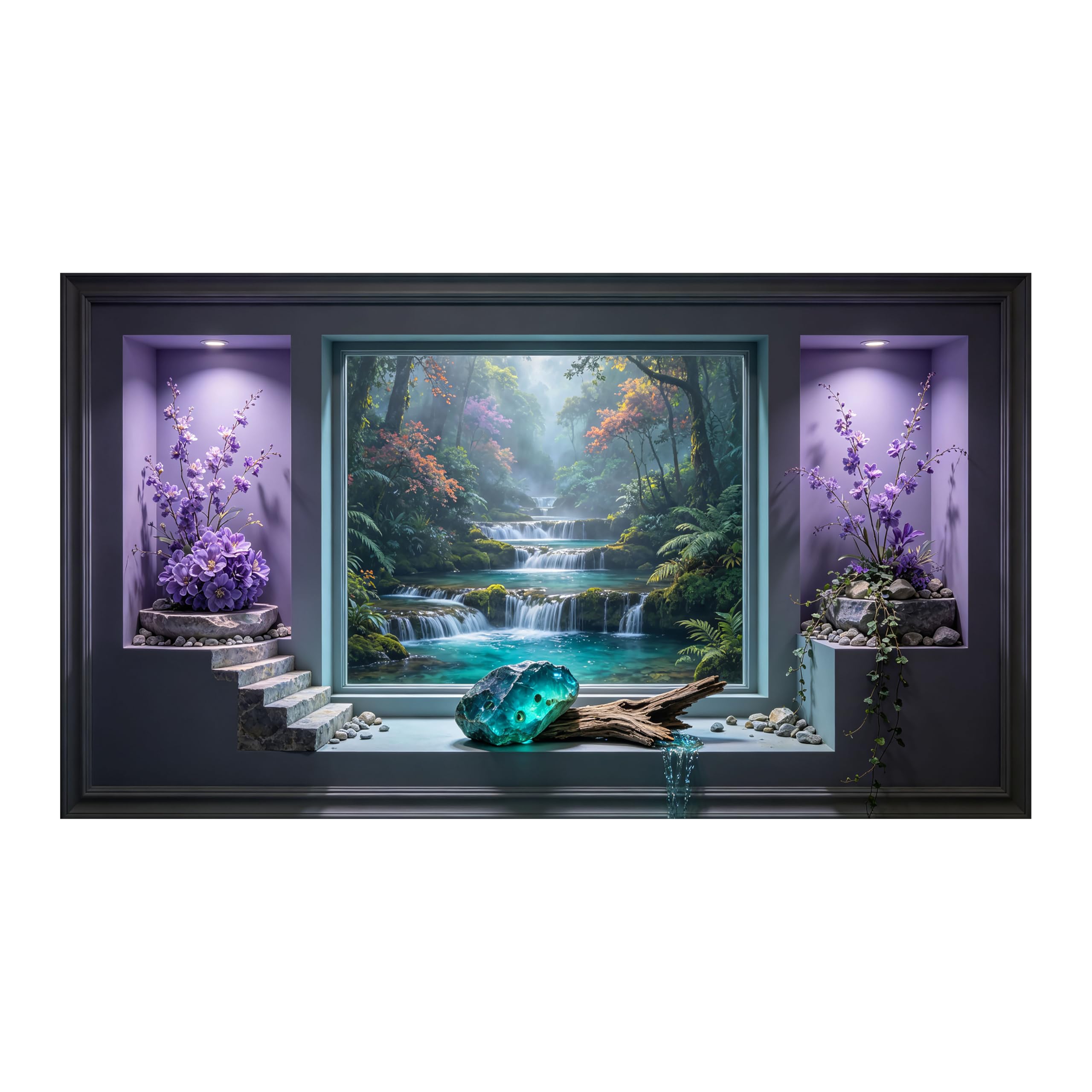 Yzpallescene Art260711135 3D Framed Wall Art Mystic Waterfall Forest Window View Large Size Selfadhesive Removable Wall Decor Prints Artwork For Living Room Bedroom Office