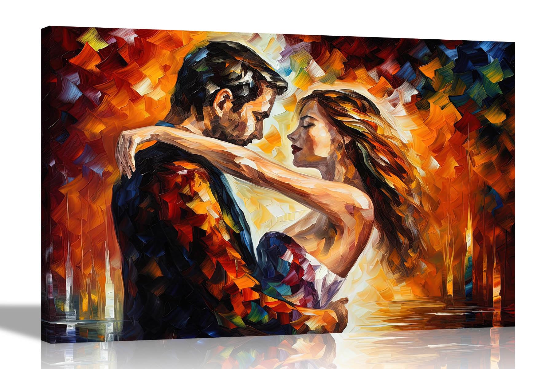 Artley Prints Multicoloured - Love In Your Arms Romantic Couple Abstract Canvas Wall Art: Colourful Prints For Living Room - Ready To Hang Large 86 X 61Cm (34 X 24 Inches) A1