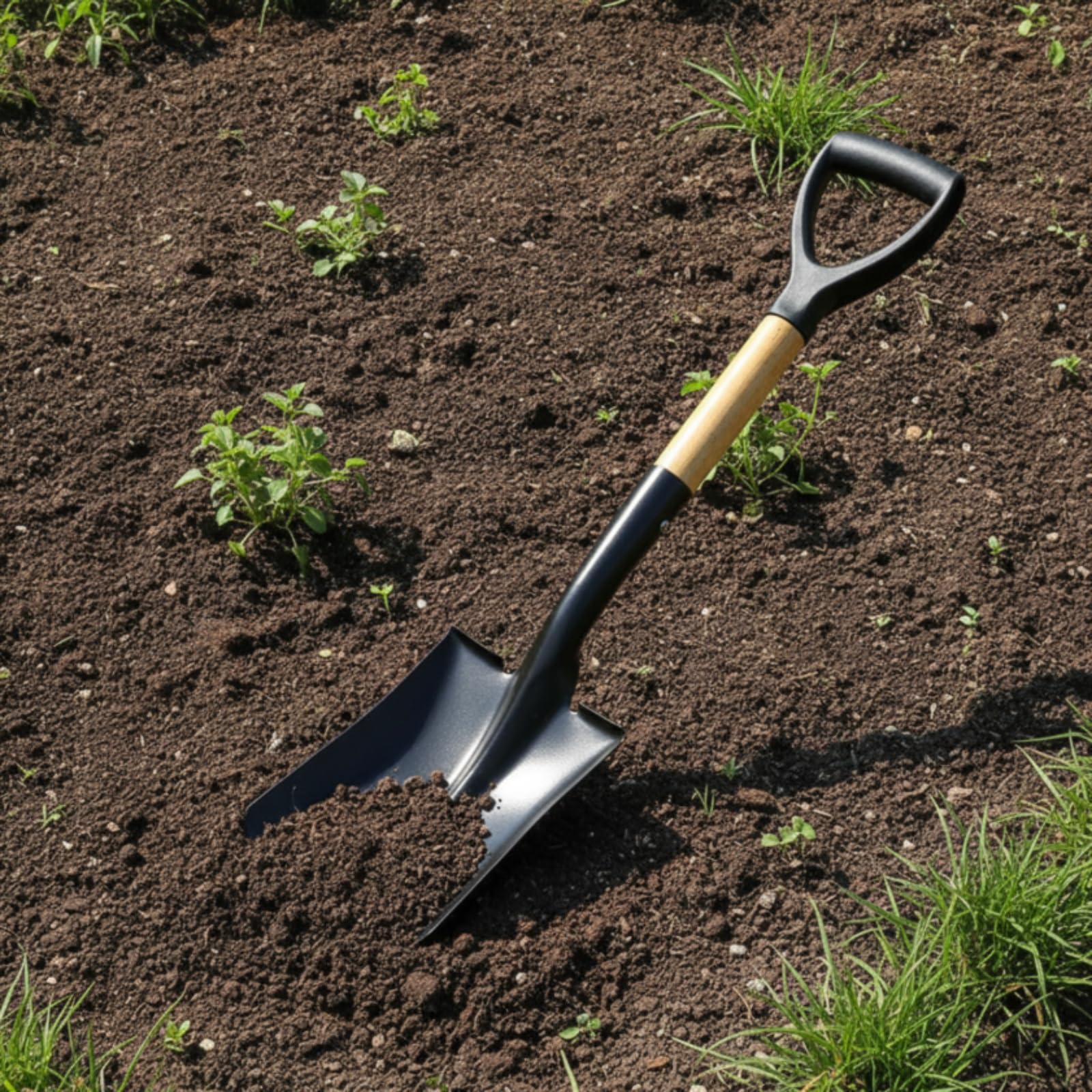 Harilla Pala de Jardinería Punta Aguda de Pala de Trasplante Herramienta de Excavación Acero Manganeso Templado y Mango de Madera Ergonómico, 68CM, Square Head