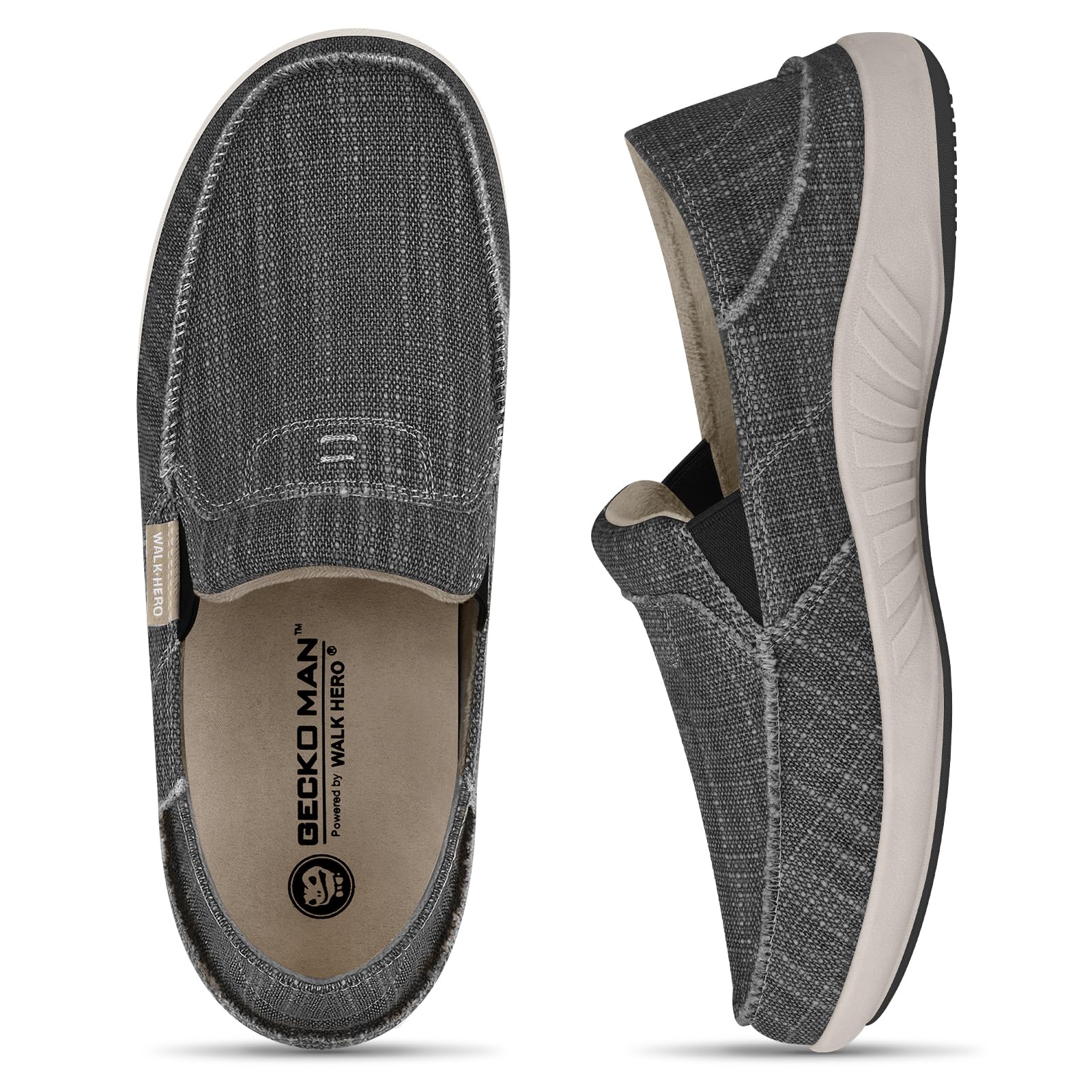 Mens Slip On Shoes, Canvas Loafers with Arch Support, Orthopedic Casual Sneakers for Plantar Fasciitis, Indoor & Outdoor Walking Slippers Shoes for Pain Relief