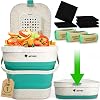 Collapsible Food Waste Bin with Lid - 1 Gallon Food Waste Caddy for Kitchen Made of Wheat Straw - Odor Free Compost Bin with 70 Pcs Compostable Trash Bags and 5 Pcs Carbon Filters