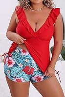 Vista 2 de B2prity Women's Plus Size Tankini Swimsuits Deep V Neck Ruffled Bathing Suits Two Piece Tummy Control Swimwear with Shorts