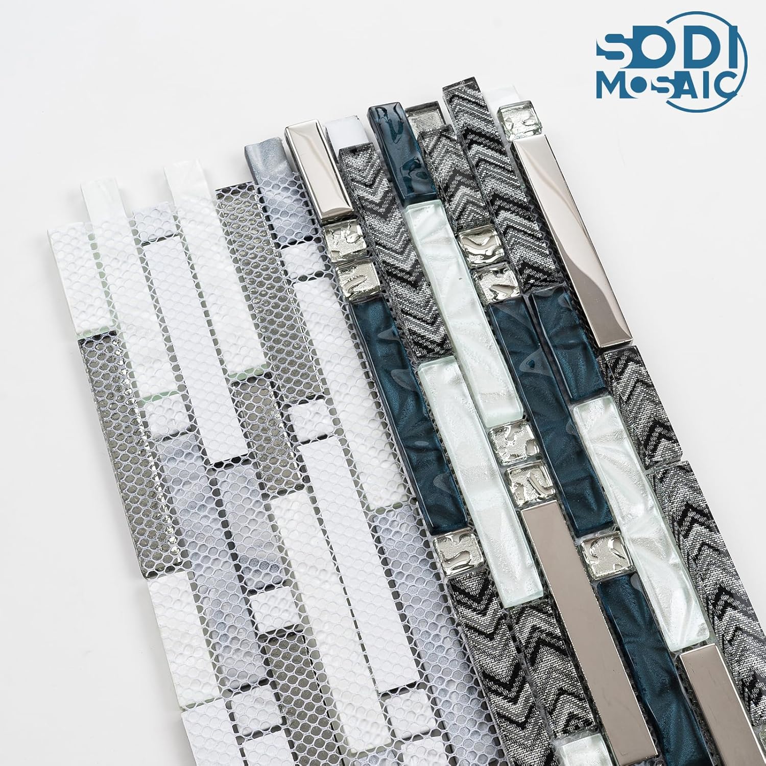 5-Sheet Glass Backsplash Tiles, 5 Square Feet Glass Mosaic Backsplash Subway Metal Tile for Kitchen Wall Bathroom