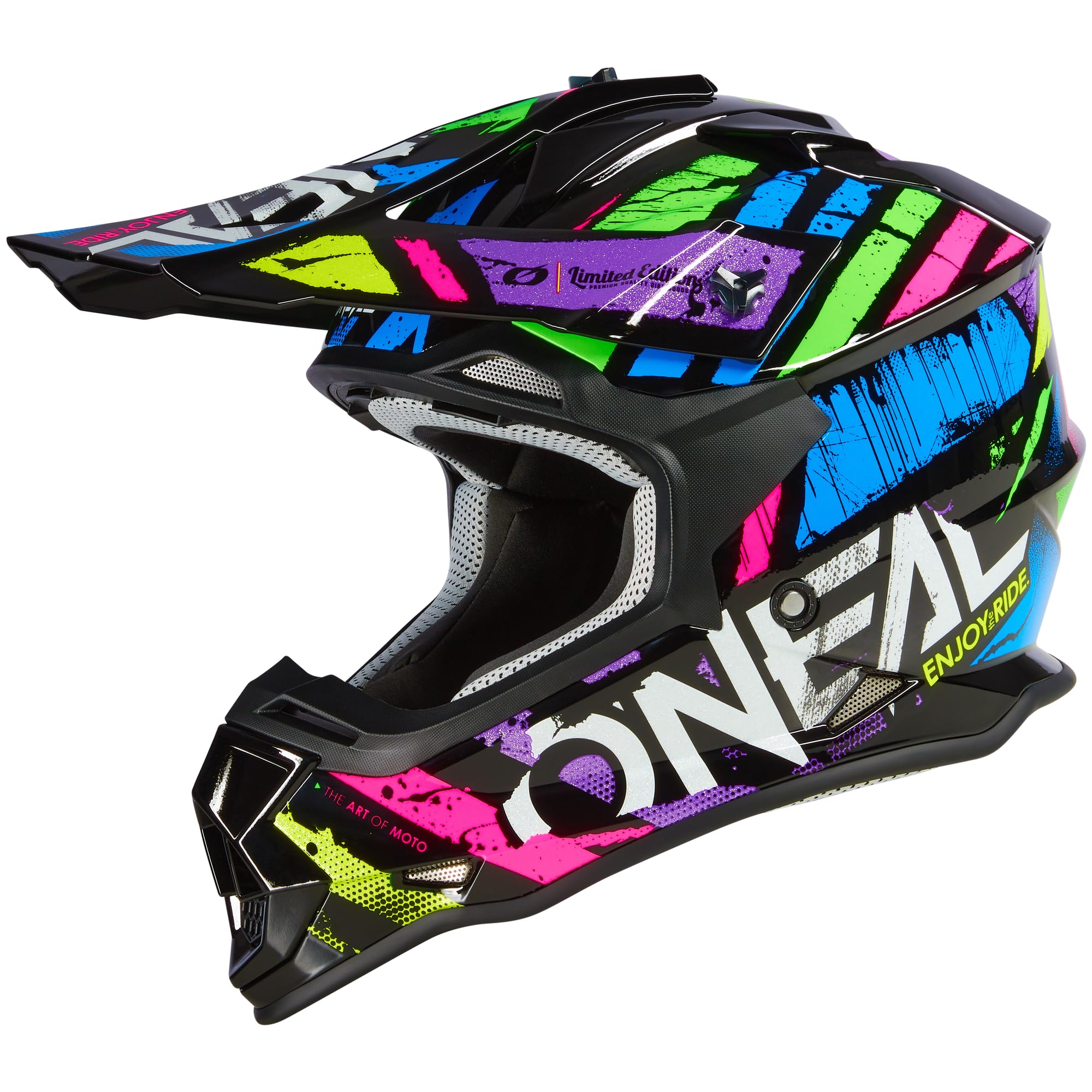 O'NEAL MX Enduro Motorcrosshelm, ABS-schaal, veiligheidsnorm ECE 22.06, ventilatieopeningen voor optimale koeling, 2SRS Helmet Glitch V.23, volwassenen, zwart-wit, maat S (55/56 cm