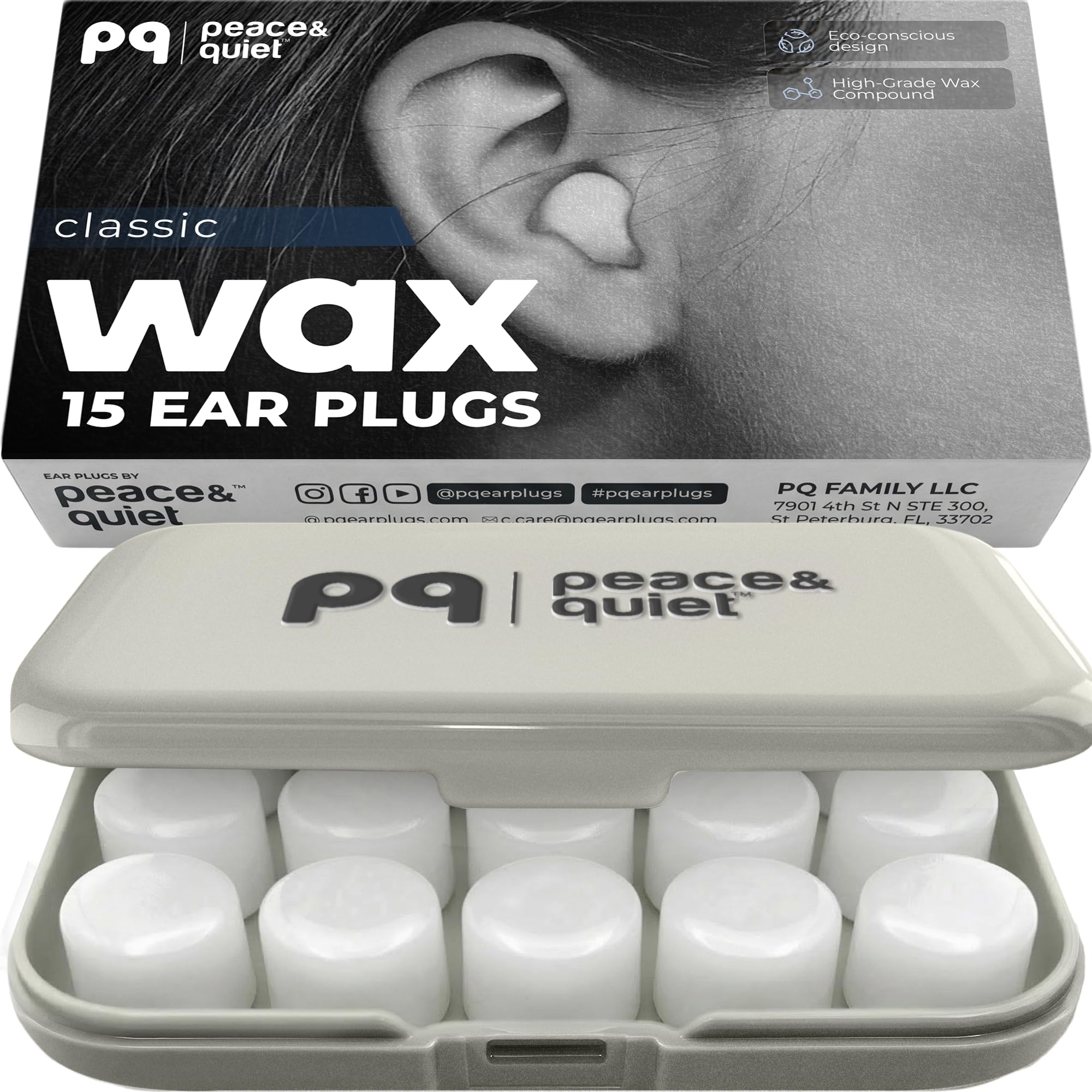 Peace&amp;Quiet PQ Wax Ear Plugs for Sleeping, Silicone, Classic, 15 Count