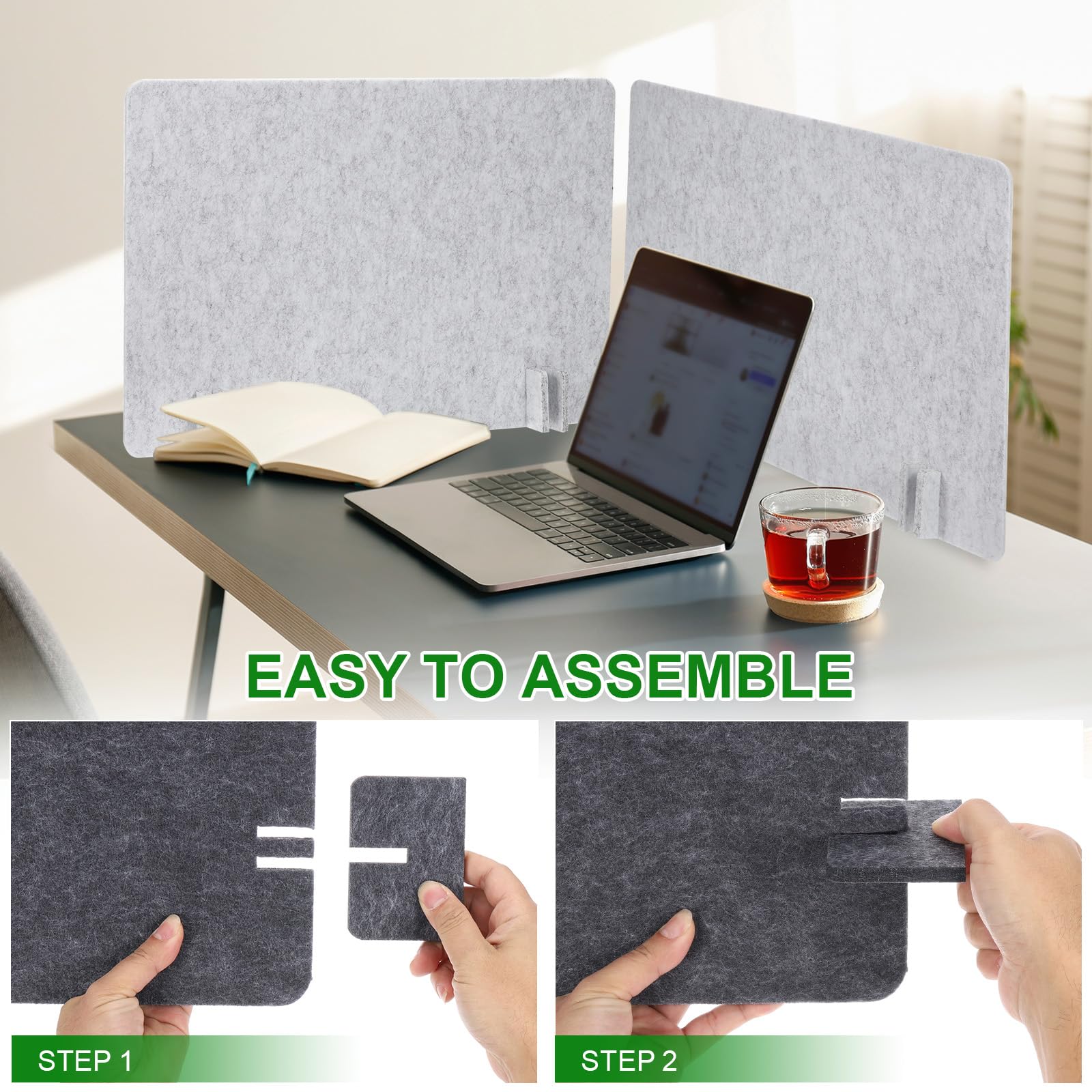 PATIKIL Cloison Bureau, 2 Sets 24 x 16 Pouces Cloison Acoustique Autoportante pour Bureau Panneau Confidentialité 8 Pieds Support pour Bibliothèque Poste Travail, Gris Clair