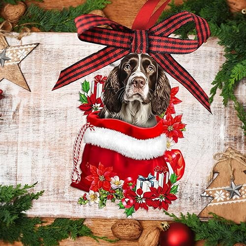 Miniatura 7 de Talataca Springer Spaniel inglés con un sombrero de Navidad, corona de perro 2D plano para espejo retrovisor de automóvil, accesorios para