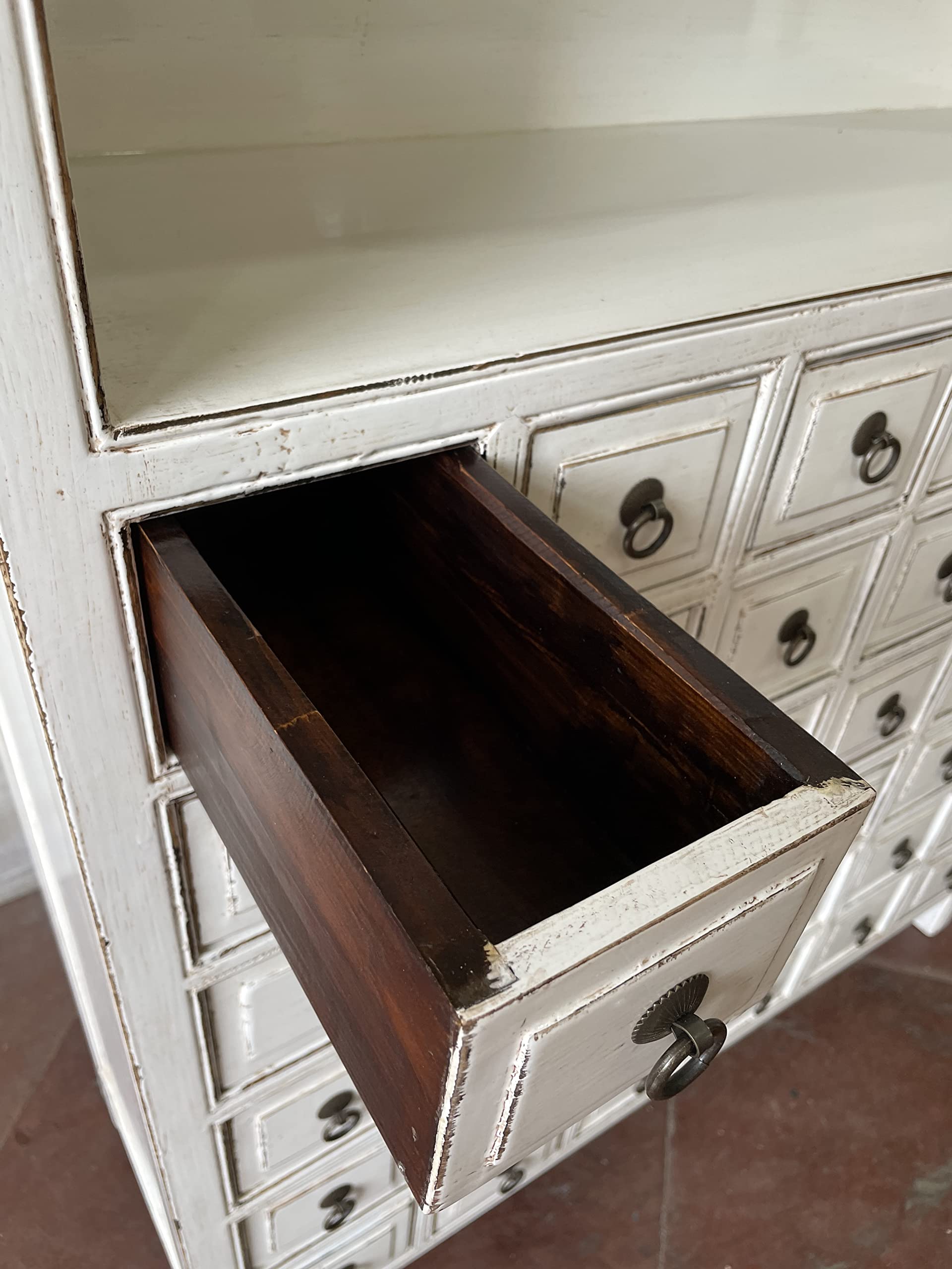 Antiker Apothekerschrank Aktenschrank Büroschrank Apotheke Schrank Sideboard Kommode Kommodenschrank Sideboardschrank mit 36 Schubladen Breite90xHöhe105cm Farbe weiß