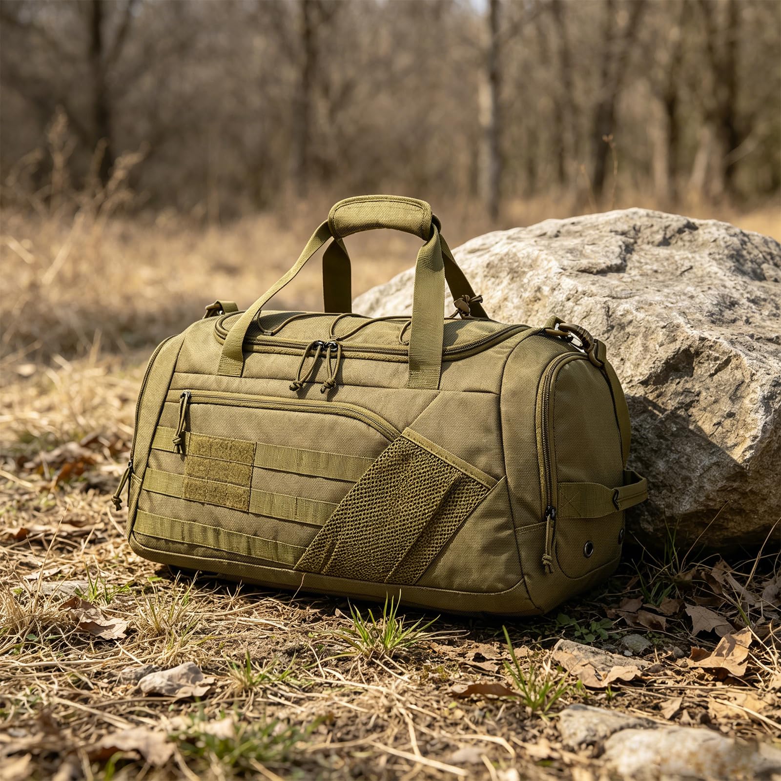 45L Bolsa Viaje Hombre 3 en 1 Bolsa Deporte Táctica para Gimnasio con Compartimento Zapatos, Bolsillo húmedo y Función de Mochila para Camping, Viajes, Fin de Semana, Marrón