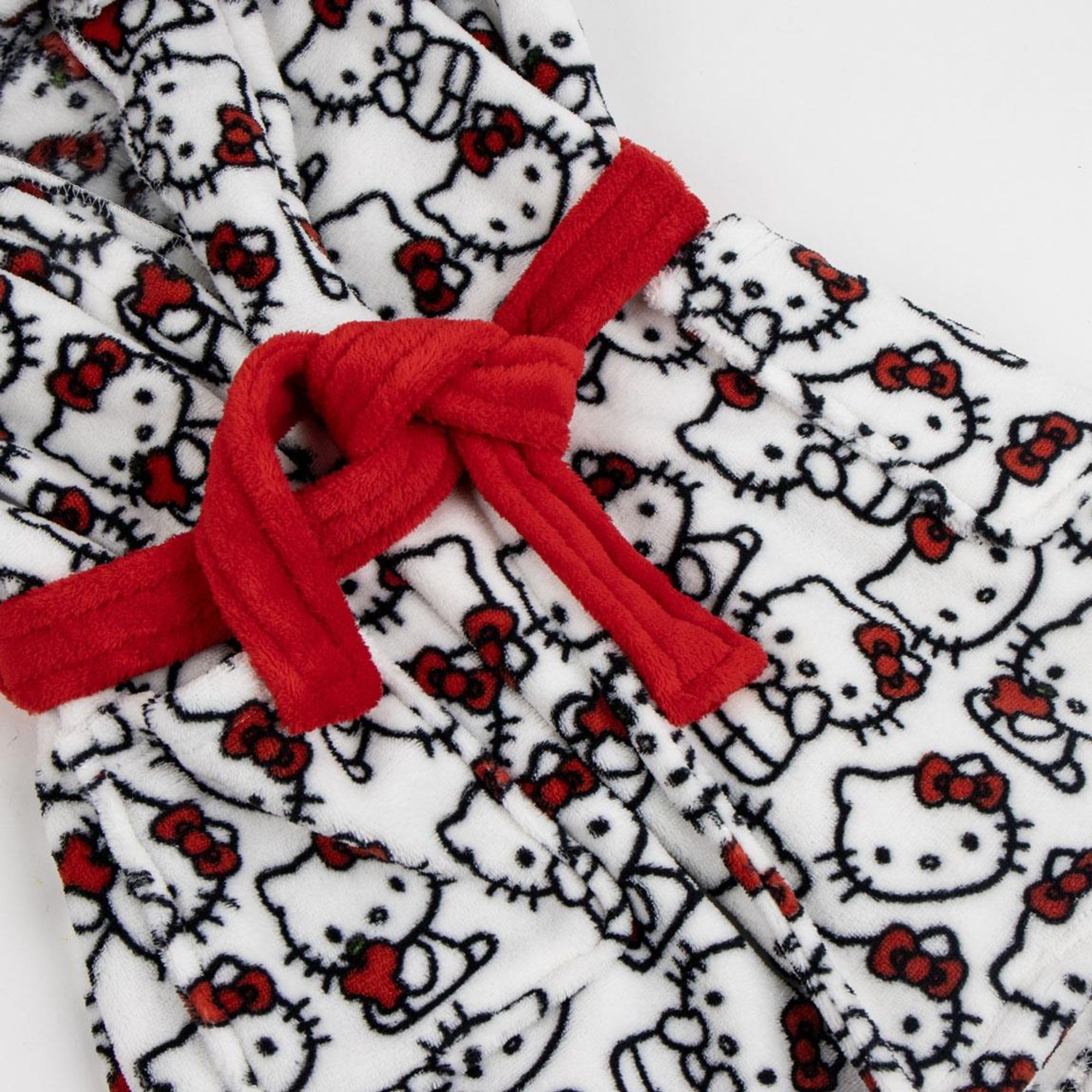 Batín Hello Kitty suave niños y niñas con capucha y cinturón – Bata casa Hello Kitty calentita y cómoda con tejido tipo polar y diseño oficial