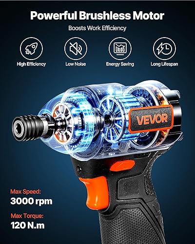 Miniatura 2 de VEVOR Destornillador de impacto, 14 pulgadas, velocidad máxima de 3000 RPM, motor sin escobillas de 12 V, kit de destornillador de impacto eléctrico
