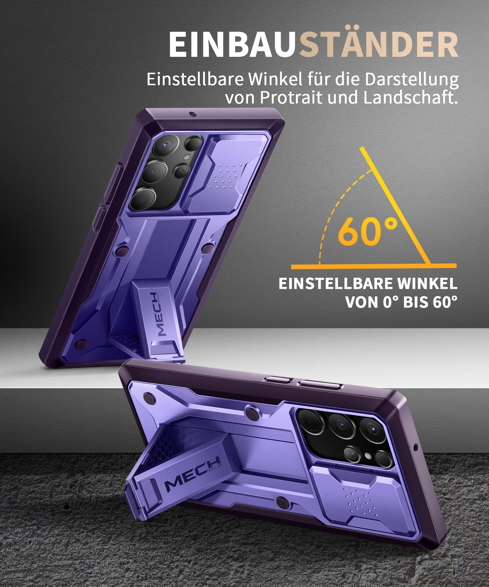 Tongate für Samsung Galaxy S23 Ultra Hülle, [Schiebekamera-Abdeckung & Bildschirmschutz] [2 vordere Rahmen] Militärstandard Stoßfeste S23 Ultra Handyhülle mit Kickstand & Gürtelclip 6,8 Zoll, Lila
