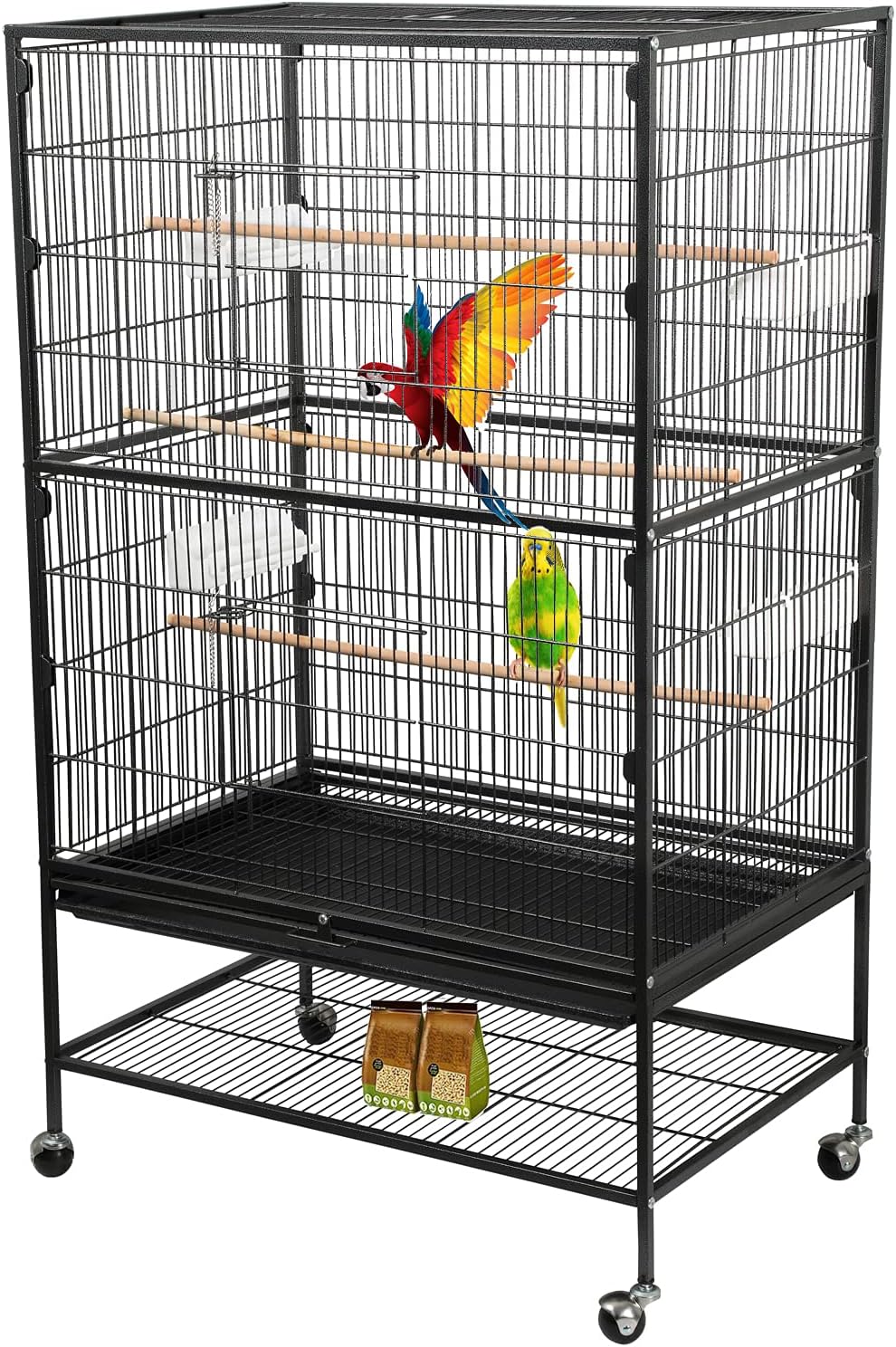 Bosely Standing Wrought Iron Large Bird Cage for Parrot Lovebirds Finch Canary ,with Rolling Stand : Pet Supplies