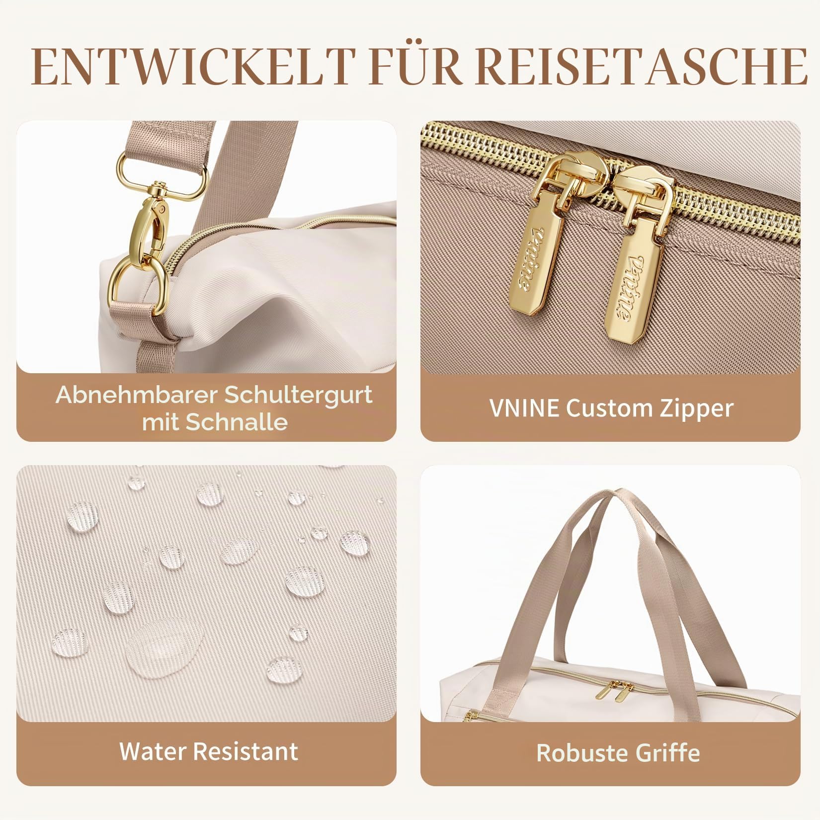 VNINE Weekender Damen mit Kulturtasche Schuhfach, 30L Reisetasche Damen Wasserdicht Sporttasche Handgepäck Tasche Groß Kliniktasche Geburt Wickeltasche Travel Bag für Kurze Reise Flugzeug