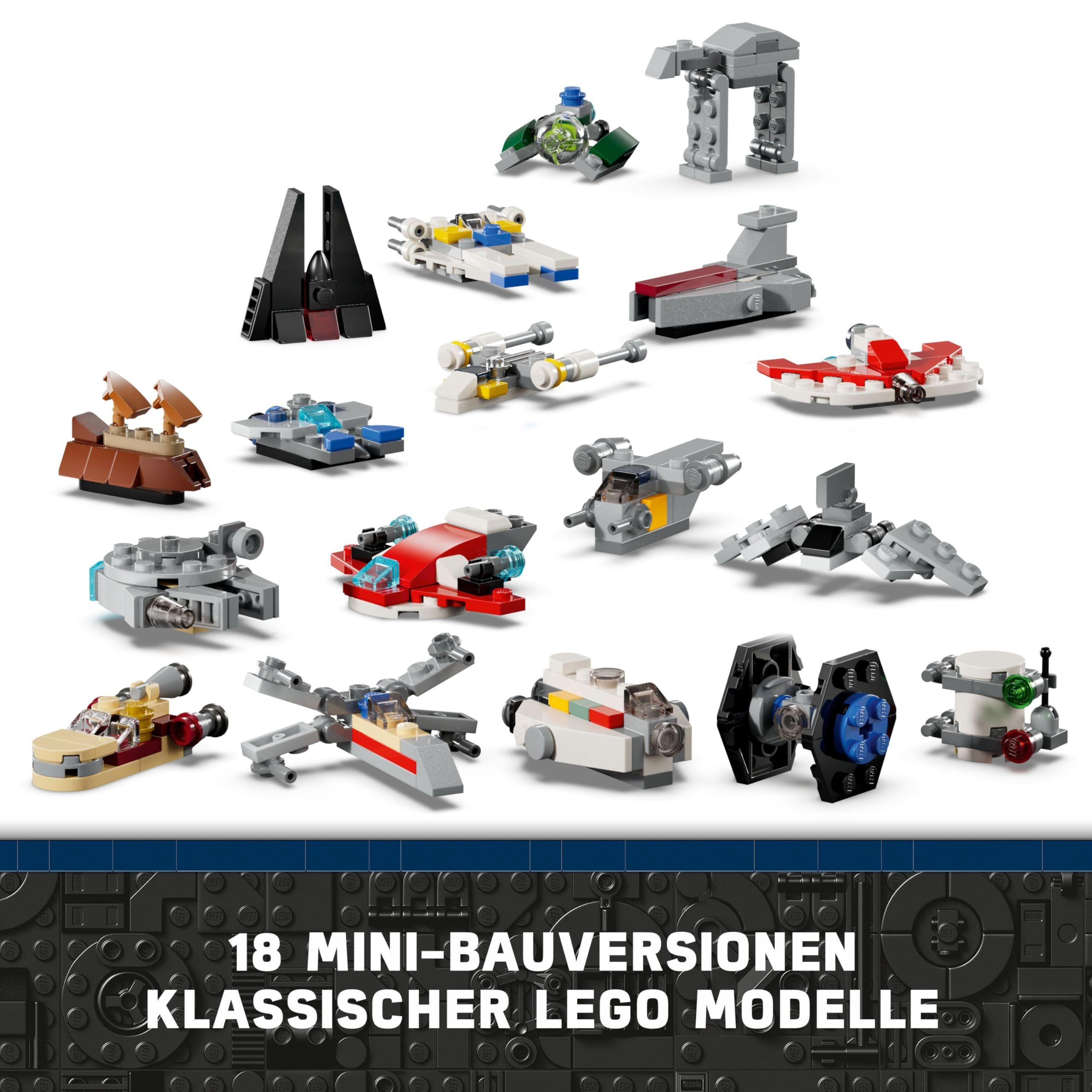 LEGO Star Wars Adventskalender 2024, 18 Mini-Modelle und 6 Charaktere zum Sammeln, Vorweihnachtsgeschenk für Jungen & Mädchen ab 6 Jahren, Bauspielzeug mit Minifiguren, Geschenk zu Weihnachten 75395