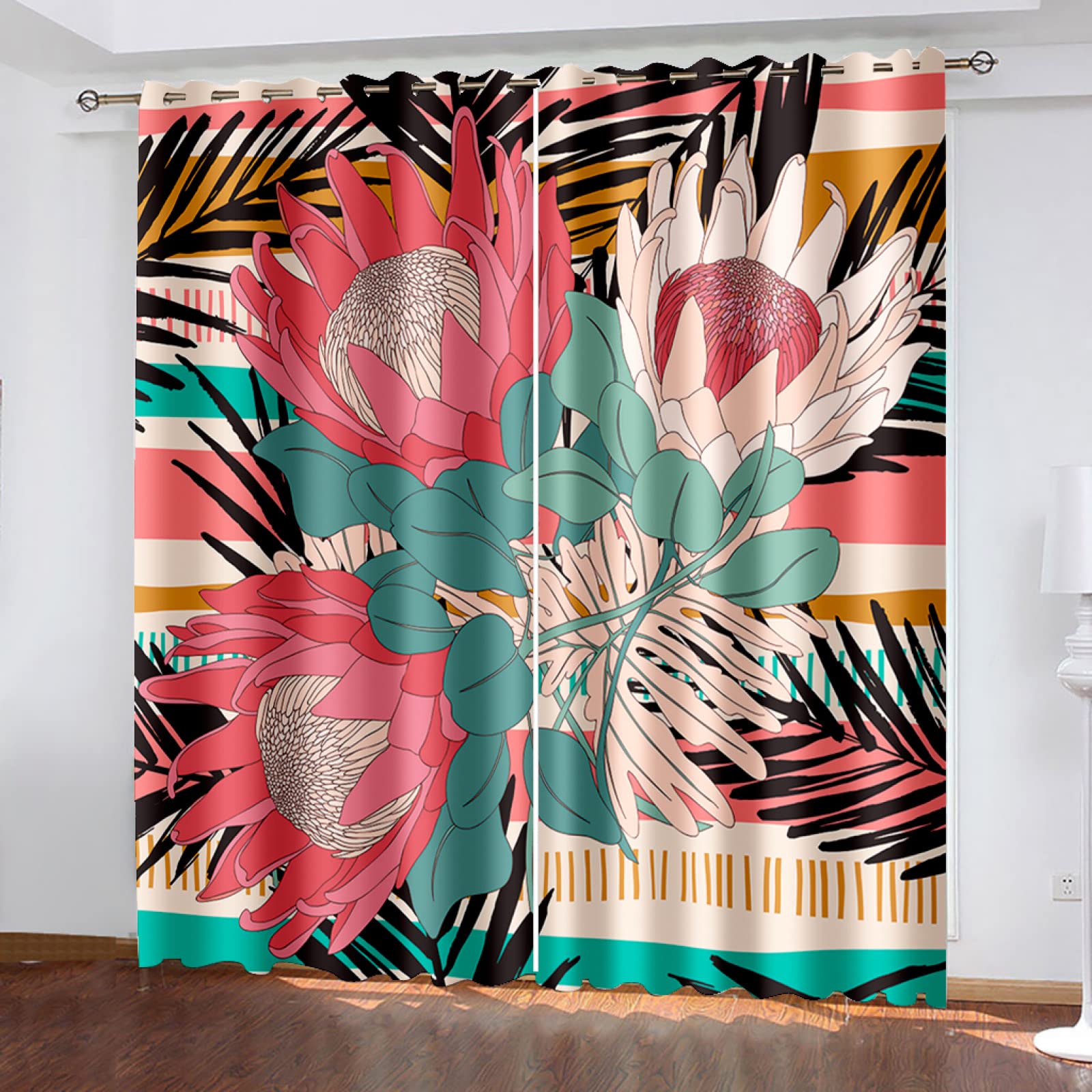 Vorhang Blickdicht Verdunklungsvorhänge Gardienen 2-SetBlume 150x166cm