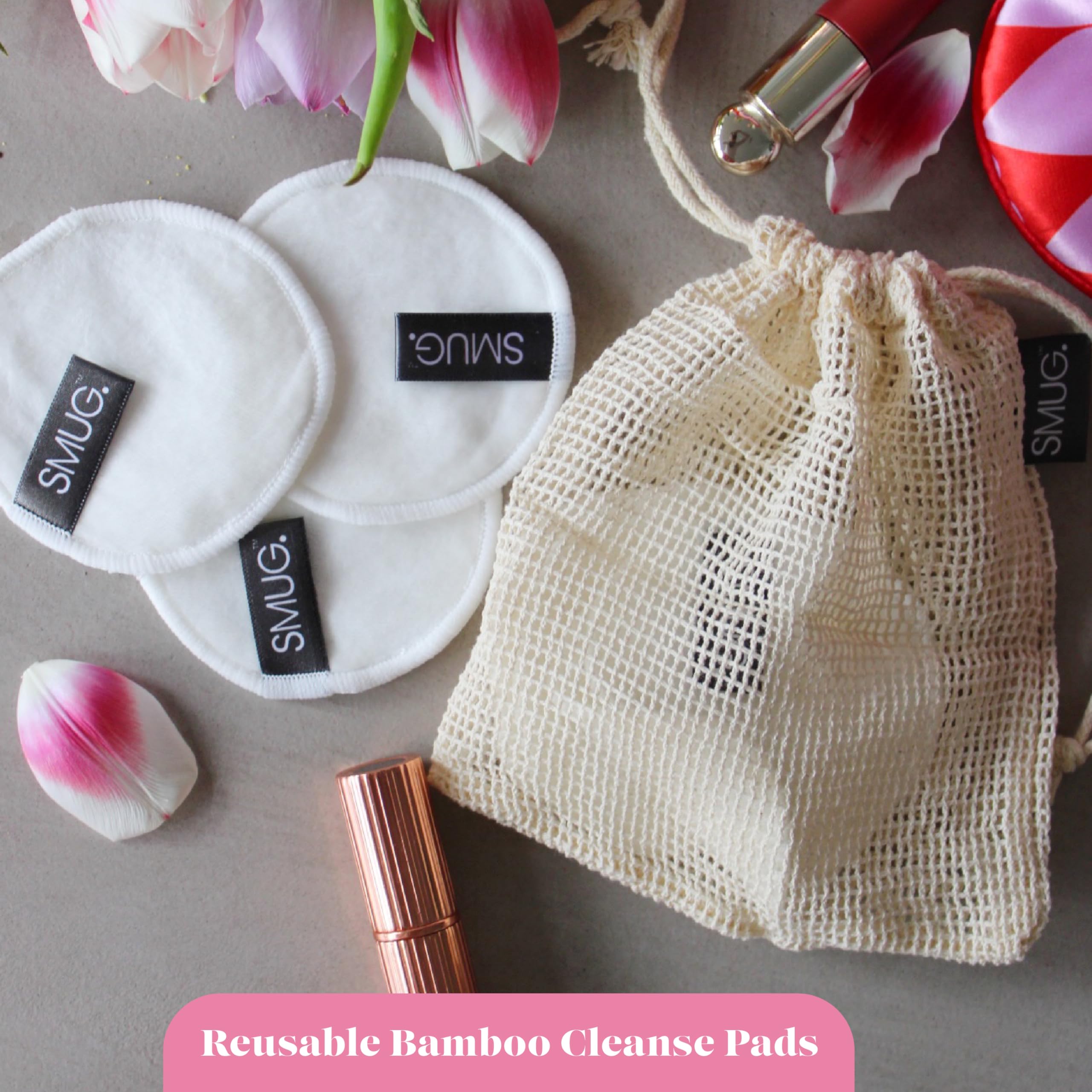 SMUG Bamboo Reusable Makeup Remover Pads (x7), Washable Face Cleansing & Eye Make Up Remover Pads with Mesh Laundry Bag - Image 2