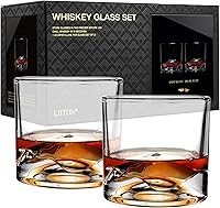 Vista 1 de LIITON Mont Blanc - Juego de regalo de 2 vasos de whisky de cristal pesado, vaso de bourbon grueso congelable de 1 libra cada uno, regalos de whisky
