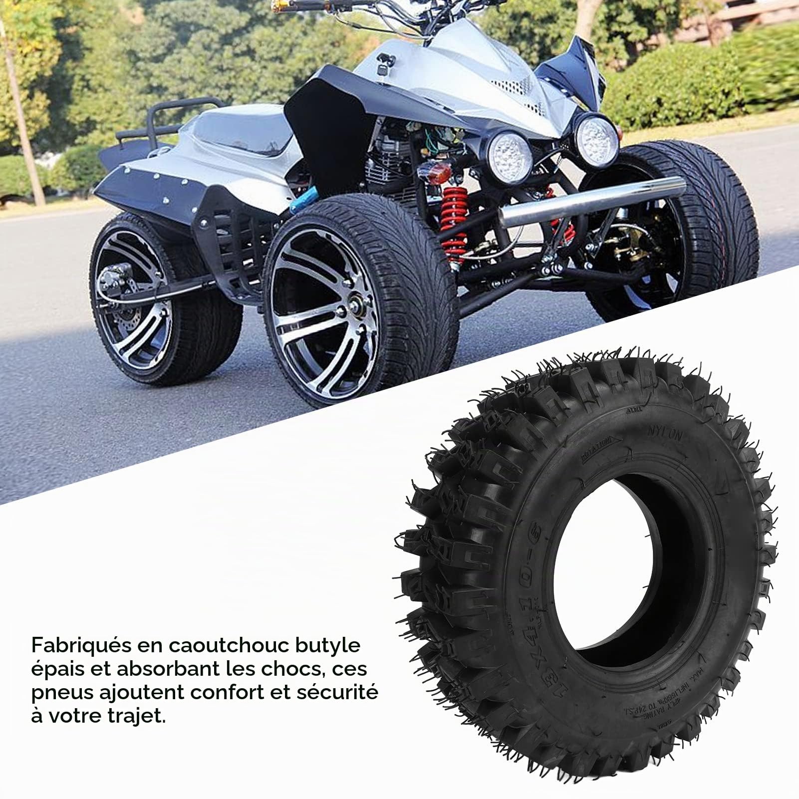 Alomejor Pneus de Karts électriques 13x4.10-6 en Caoutchouc Solide Antidéflagrant Amortissement ATV Karts Pneu de Remplacement Mini 47cc 49cc Pneu de Moto de Neige Accessoires pour vélos électriques