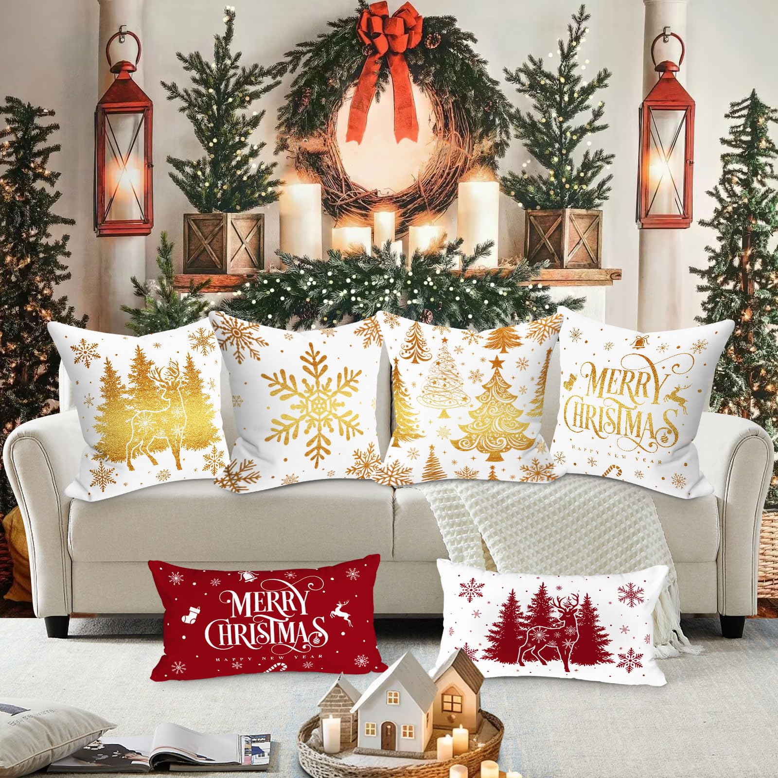 Lot De 4 Housses De Coussin Noël 45x45 Cm - Lin Doux, Motifs Hiver, Idéal Salon/chambre - Décoration De Noël Festive