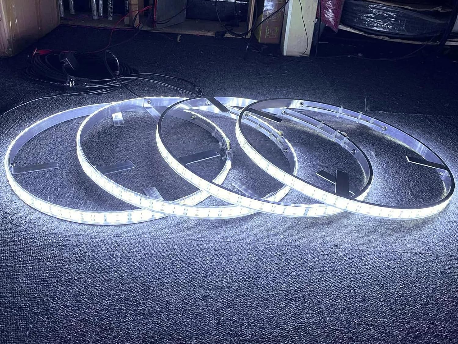 4PCS 17.5" Double Row White LED Wheel Lights - Bluetooth Control, IP68 Waterproof, Strobe/Flash/Breath Modes, Easy Installation for Truck & Car