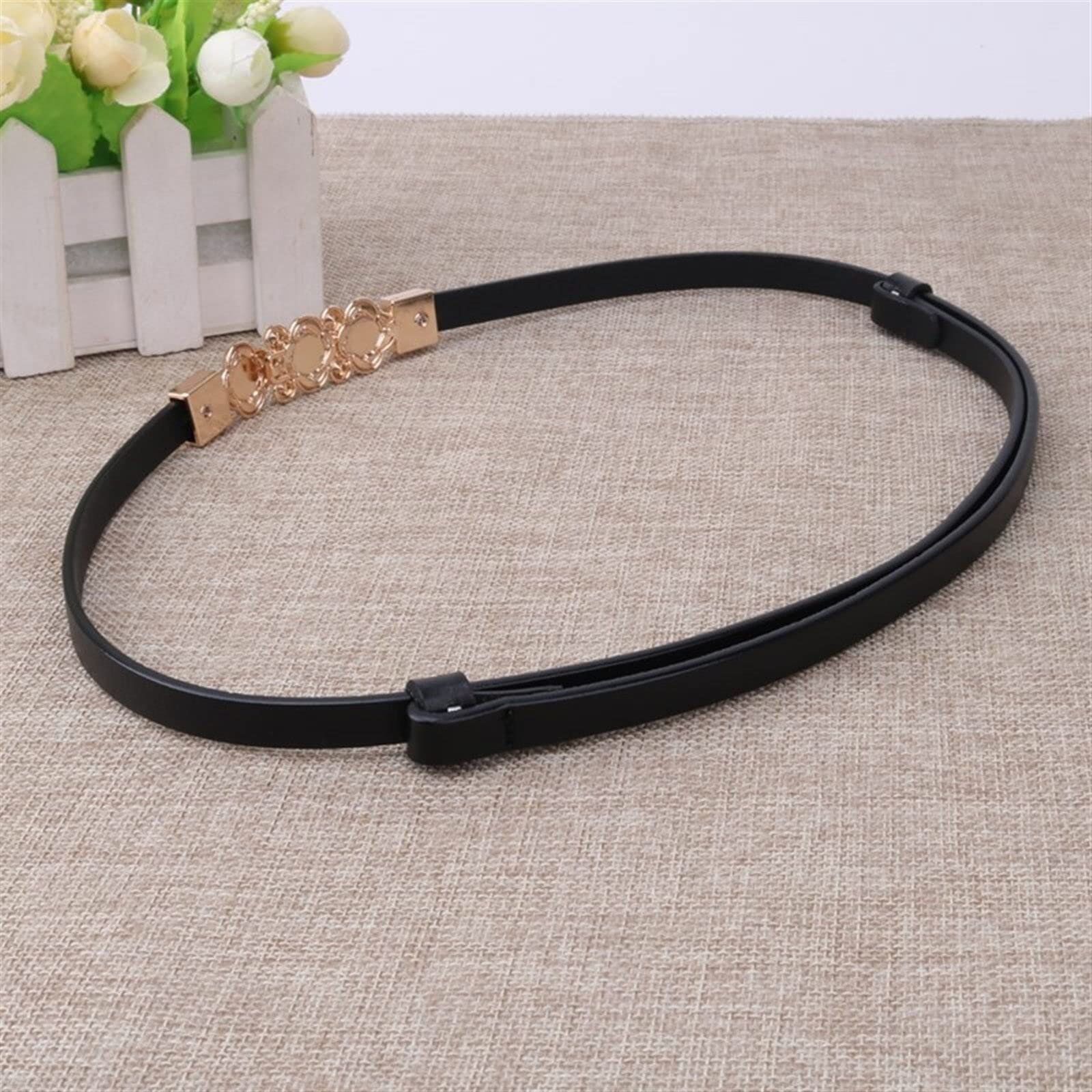 Women\'s light black  suede/leather Gold Flower Accents skinny belt adjustable Suede Flower Belt - Etsy main image 3