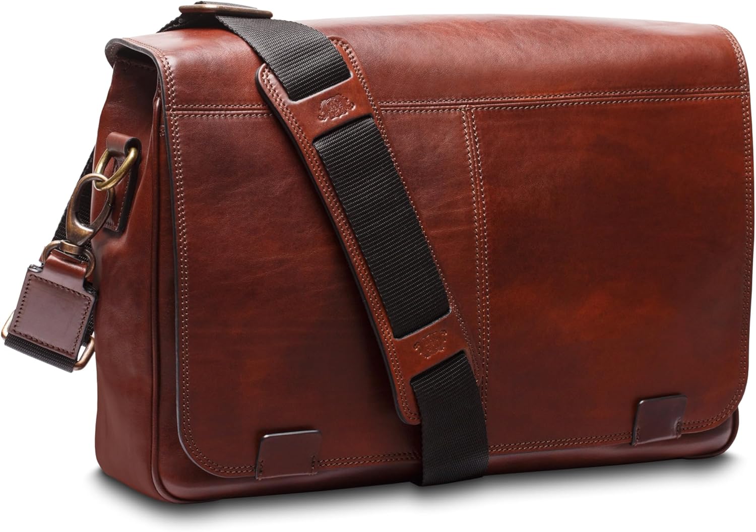 Bosca Dolce Mens Leather Laptop Bag - Full-Size Genuine Italian Leather Work Briefcase Bag for Men - Computer or Laptop/Tablet Pockets RFID-Blocking Pocket, Trolley Strap Dark Brown