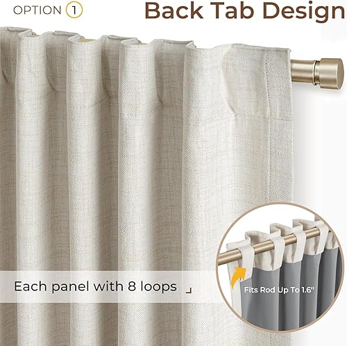 Miniatura 3 de INOVADAY Cortinas 100% opacas de 72 pulgadas de largo, juego de 2 paneles de lino con pestaña trasera, bolsillo para barra, cortinas opacas para