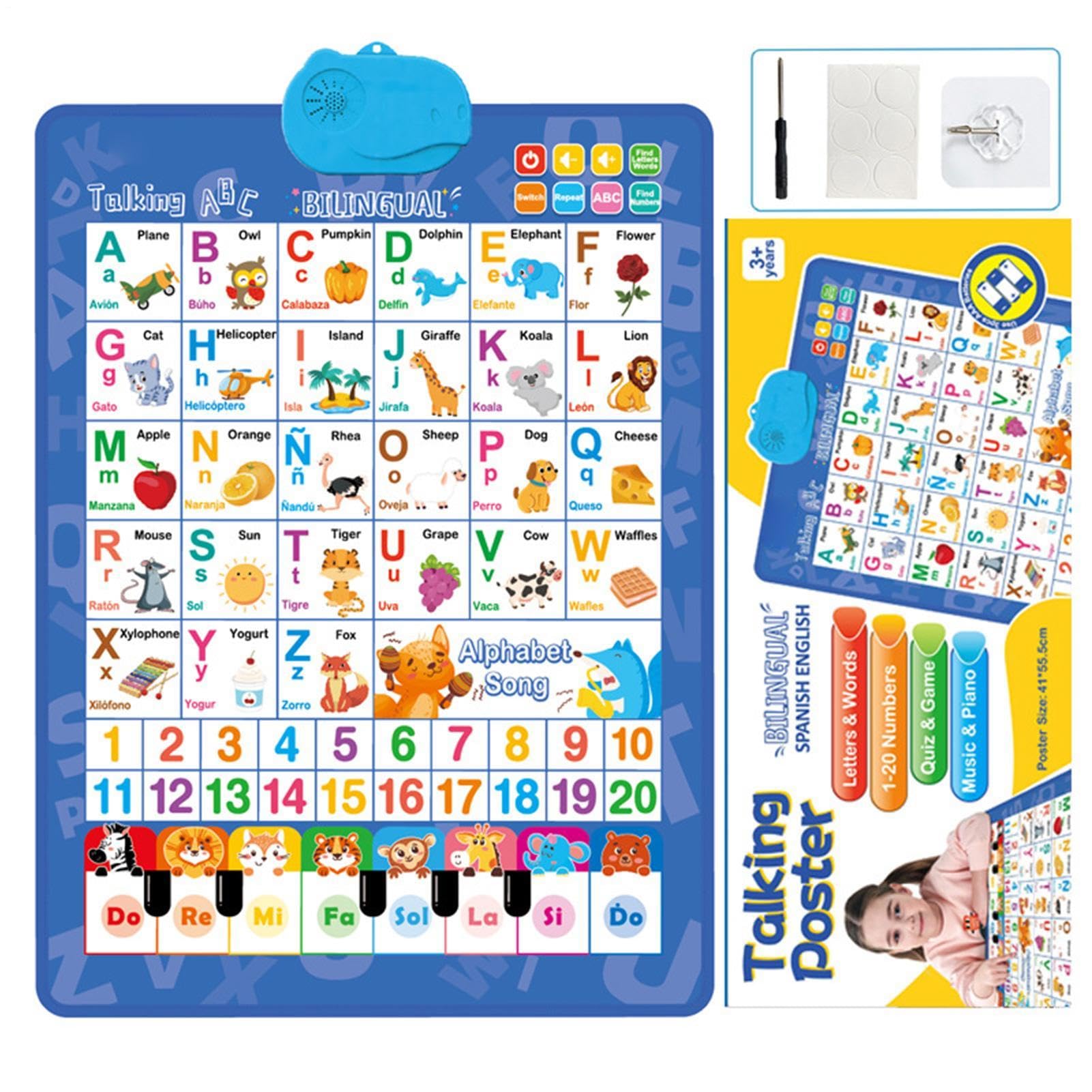 Générique Tableaux Muraux Parlants pour | Jeux Bilingues d'Alphabet et de Chiffres - Affiche Musicale Piano Parlante - pour de 1 à 6 Ans Anniversaire Salle de Classe Fêtes Noël