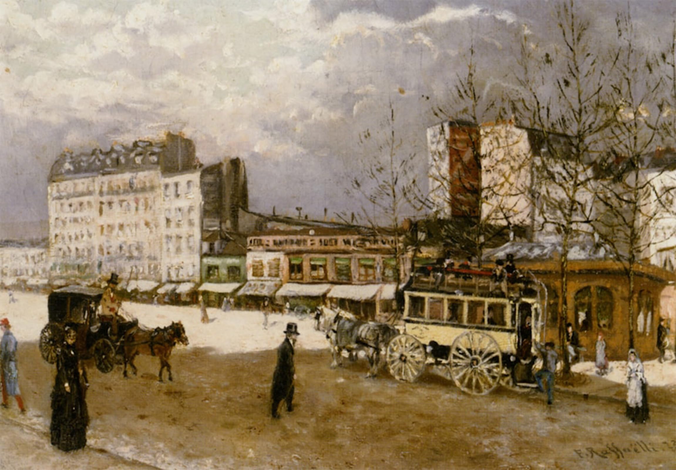 Serendipitp No Frame Retro Picture Poster Wall Art Pictures Painting Place Blanche Boulevard Clichy By Jean Francois Raffaelli Wall Art Canvas Print For Wall Decor 60X90cm