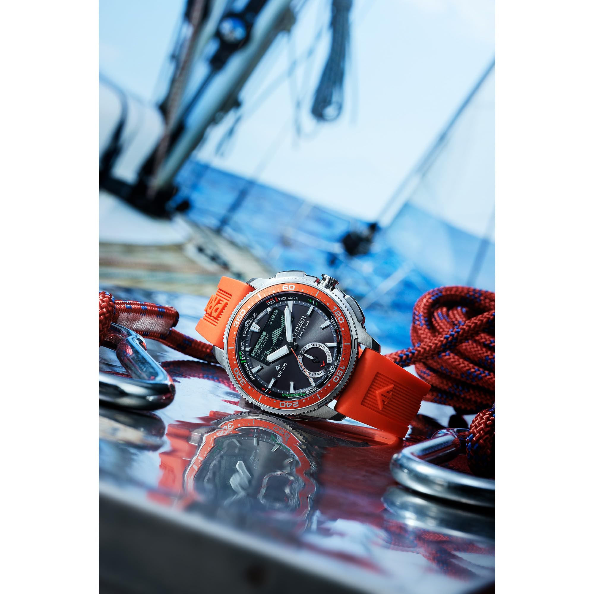 Citizen Eco-Drive WaveTracker para Hombre: Caja de Acero Inoxidable en Tono Plateado de 42 mm con Correa BENEBiOL y Esfera Negra de Rayos solares, Pantalla LCD MIP (Estilo: JV3000-13E)