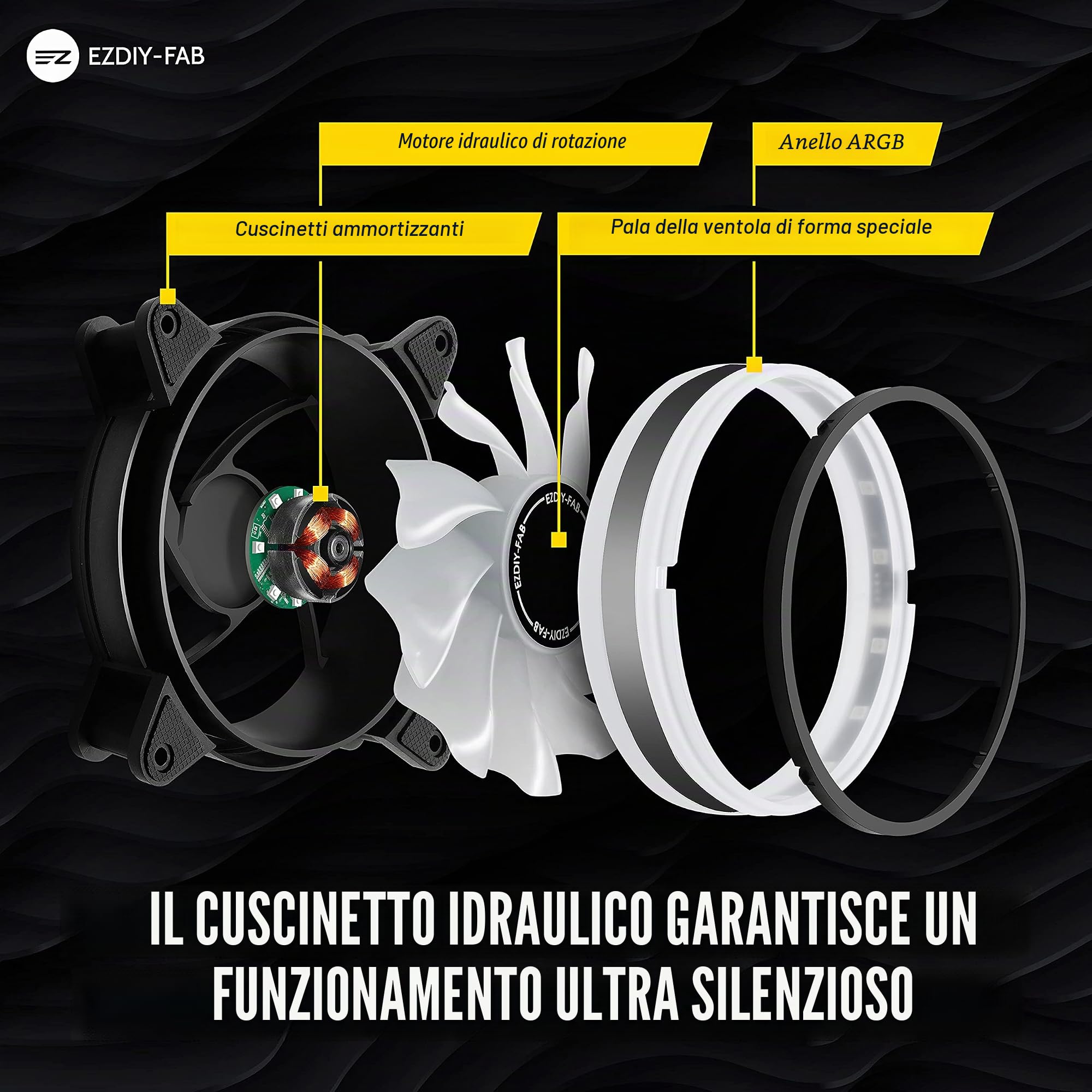 EZDIY-FAB Moonlight - Ventilatore per alloggiamento RGB da 120 mm, con ventola e telecomando, scheda madre Aura SYNC, controllo della velocità, ventola indirizzabile per alloggiamento PC-6 Pack