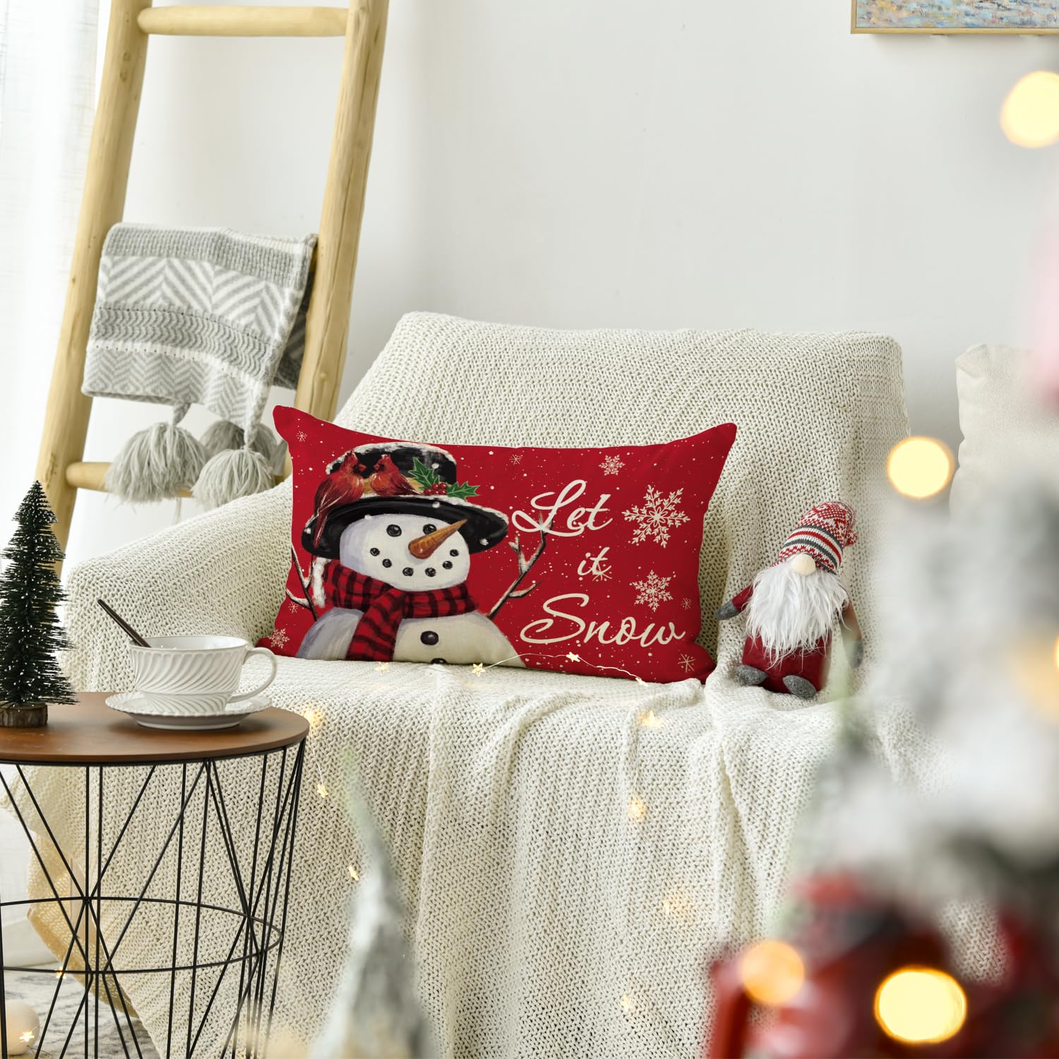Let it Snow - Funda de almohada de Navidad, muñeco de nieve, 12 x 20 pulgadas, decoración de sofá 4