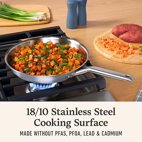 Miniatura 4 de Calphalon Premier - Juego de utensilios de cocina de acero inoxidable cepillado de 5 capas con Turbo Heat Tech, 3 piezas, incluye sartén para freír