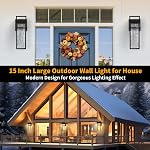 Lumières murales extérieures de 15'', lumière de porc moderne 3000K Intégré LED Éclairage extérieur avec verre joncté, éclairage extérieur étanche pour garage maison, noir, paquet de 1