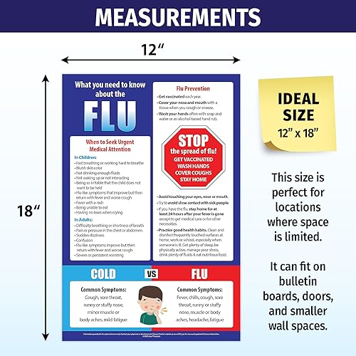 Miniatura 5 de Carteles de prevención de la gripe (paquete de 20)  laminados, 12 x 18 pulgadas  Gráfico de gripe vs resfriado  Decoración de oficina de enfermeras