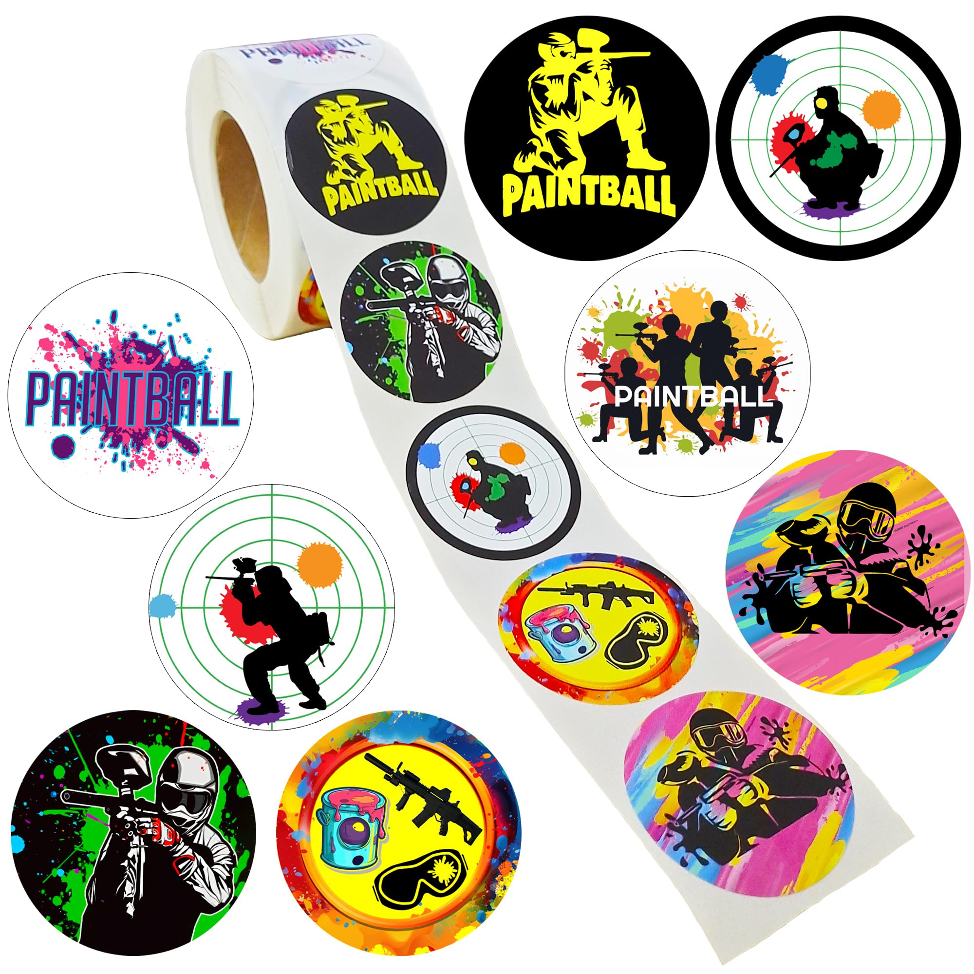 OriniPlay 500 Pcs Paintball Stickers Paint Gun Sport Birthday Neon Party Supplies Goodie Bag Stuffers Favors Prize Motivational Stickers